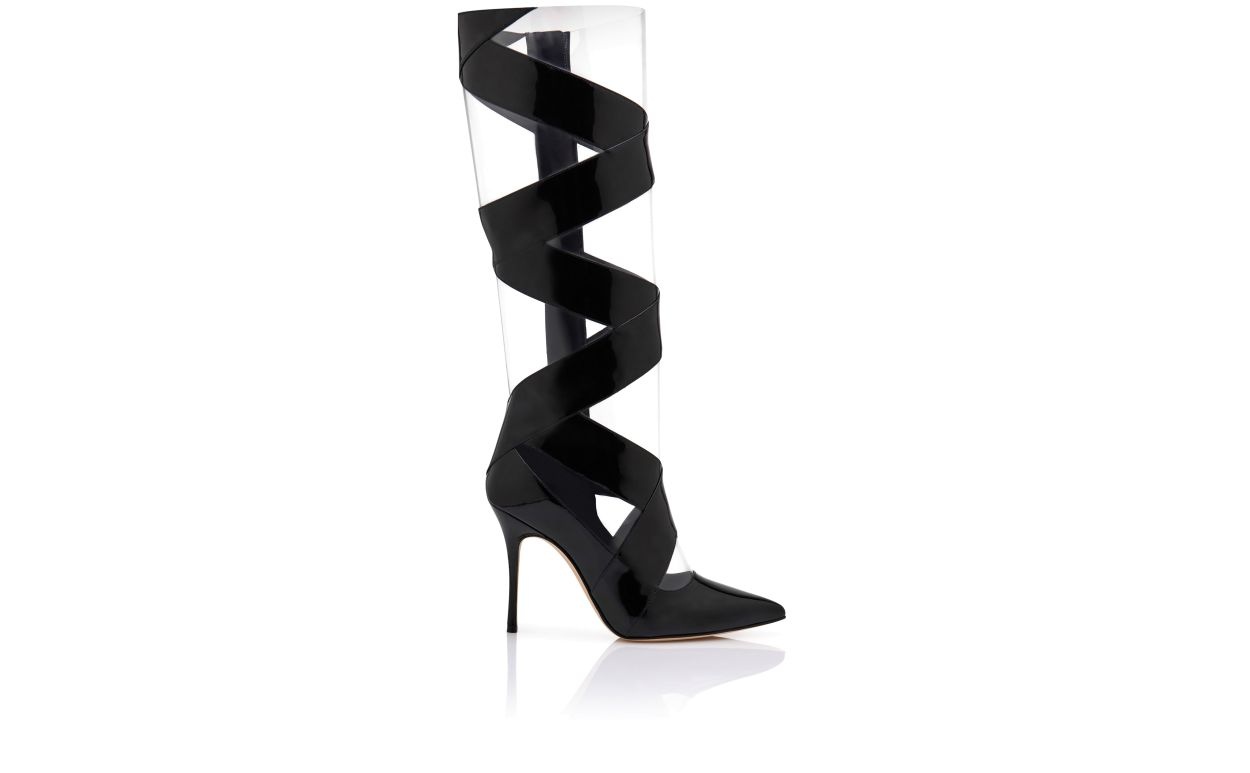 Black Patent Leather Cut Out Boots - 1