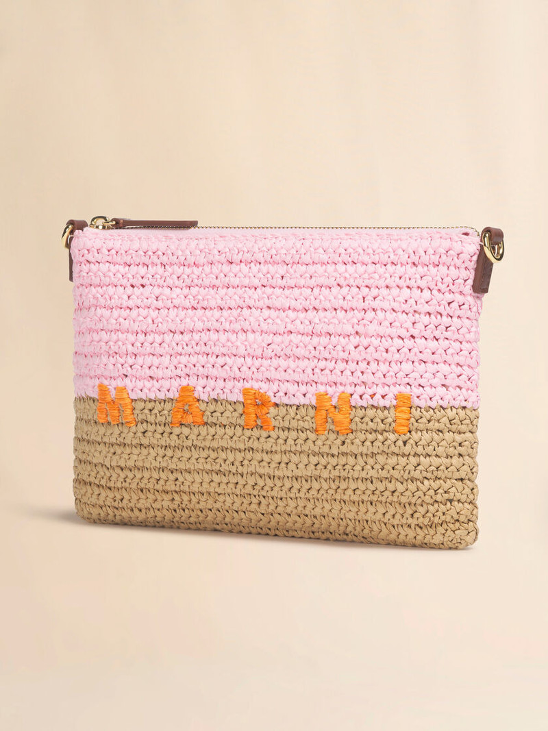 PINK AND BROWN PAPER RAFFIA SEASIDE POUCH 5