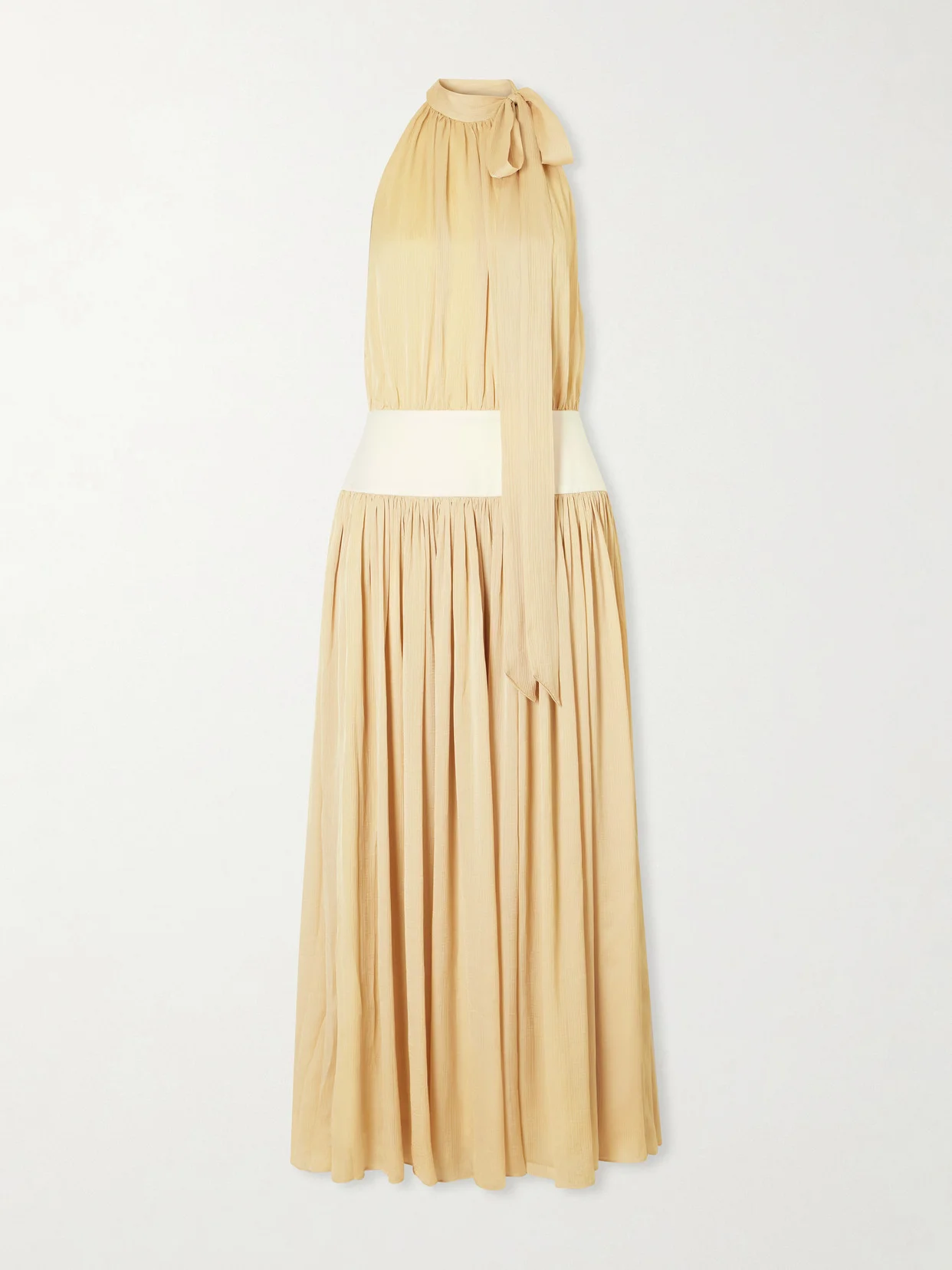 Knotted Halterneck Satin-trimmed Crepon Midi Dress - 1
