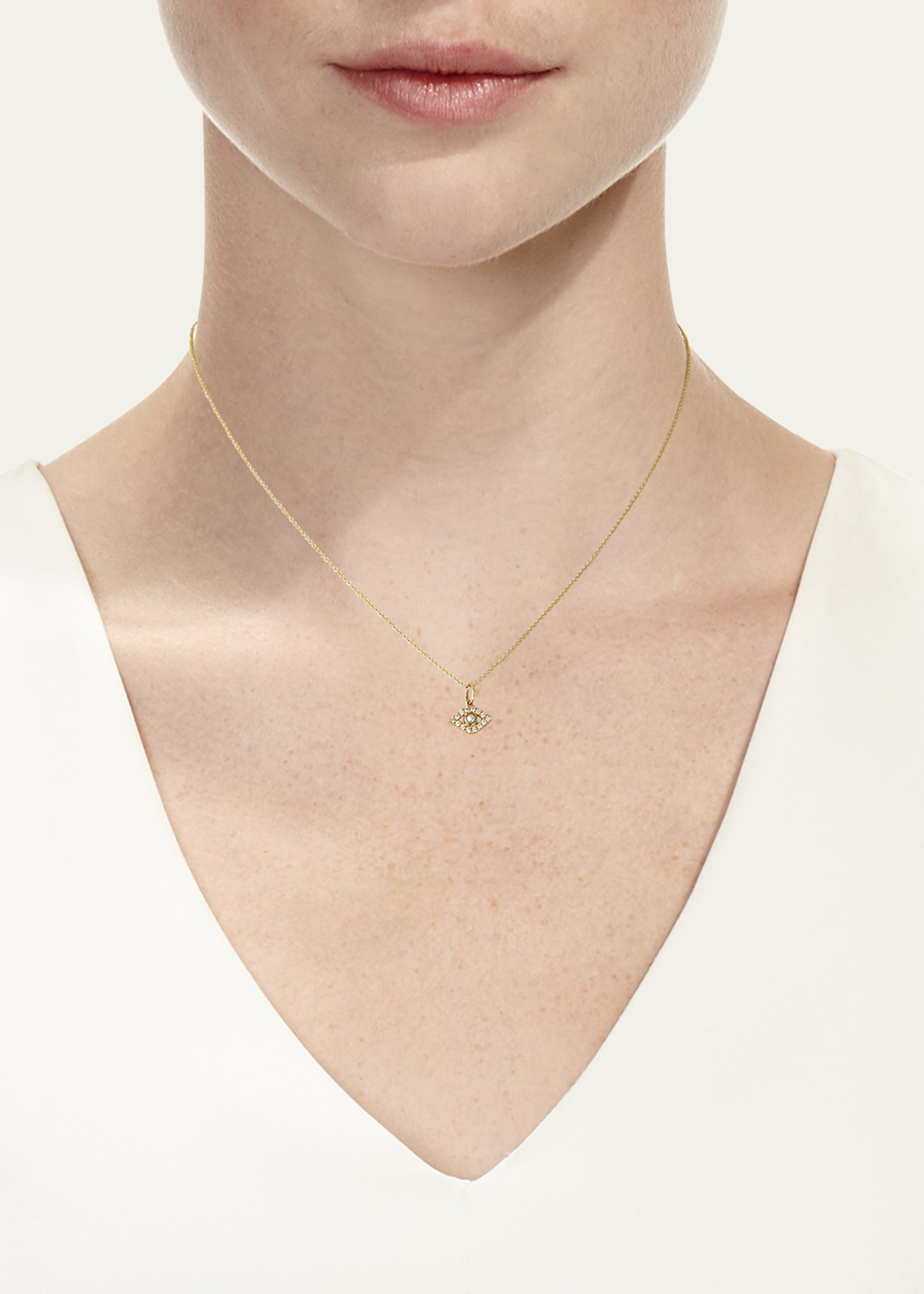 14k Diamond Evil Eye and Pearl Necklace - 2