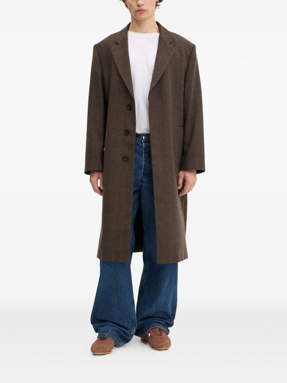 herringbone single-breasted coat - 2
