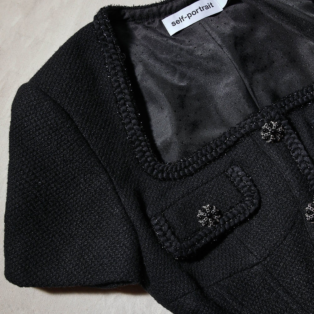 【送料&関税込】self-portrait Black Polyester Blend Top self-portrait Black Tailored Textured Top | REVERSIBLE