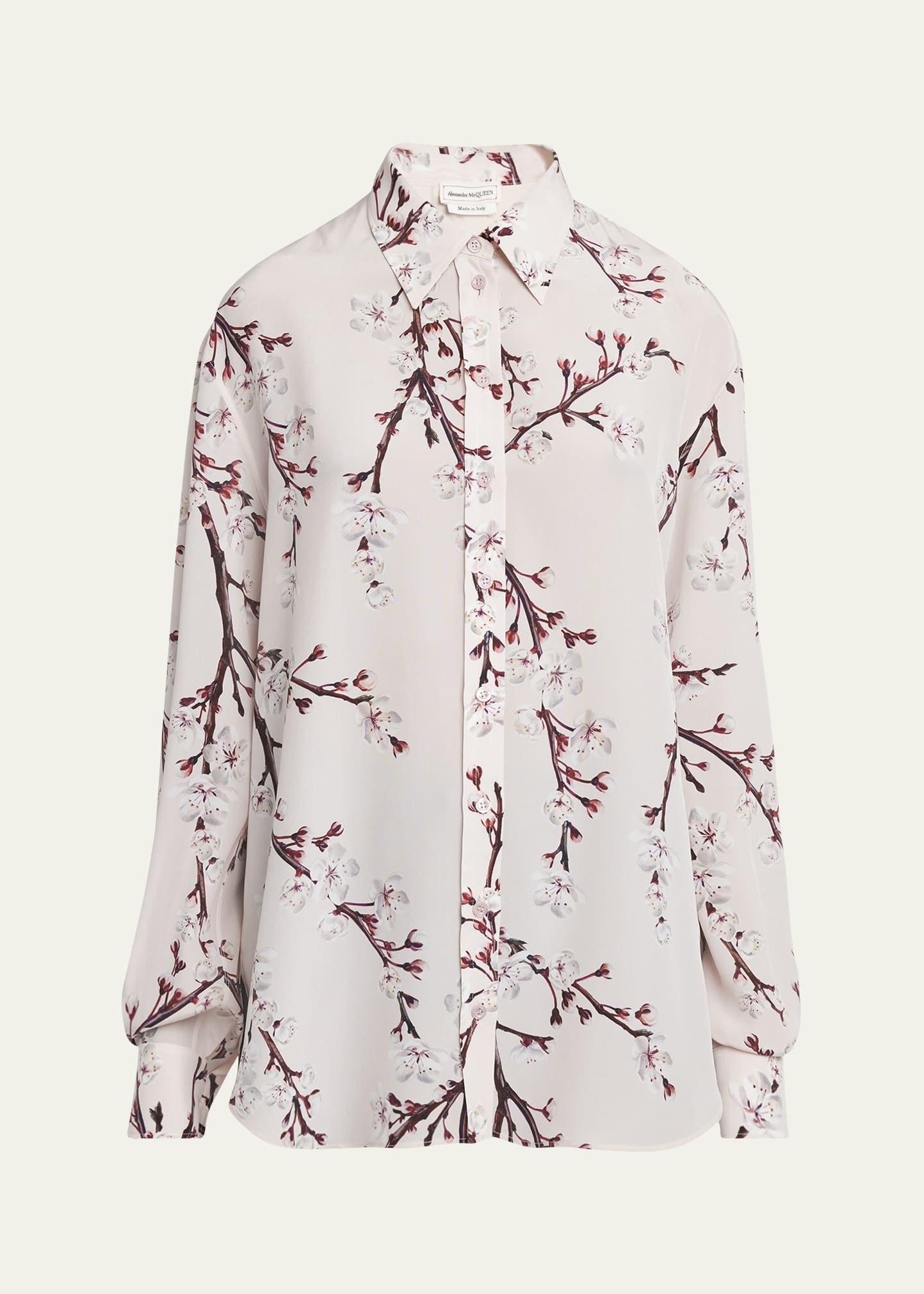 Cherry Blossom Print Button-Front Blouse - 1