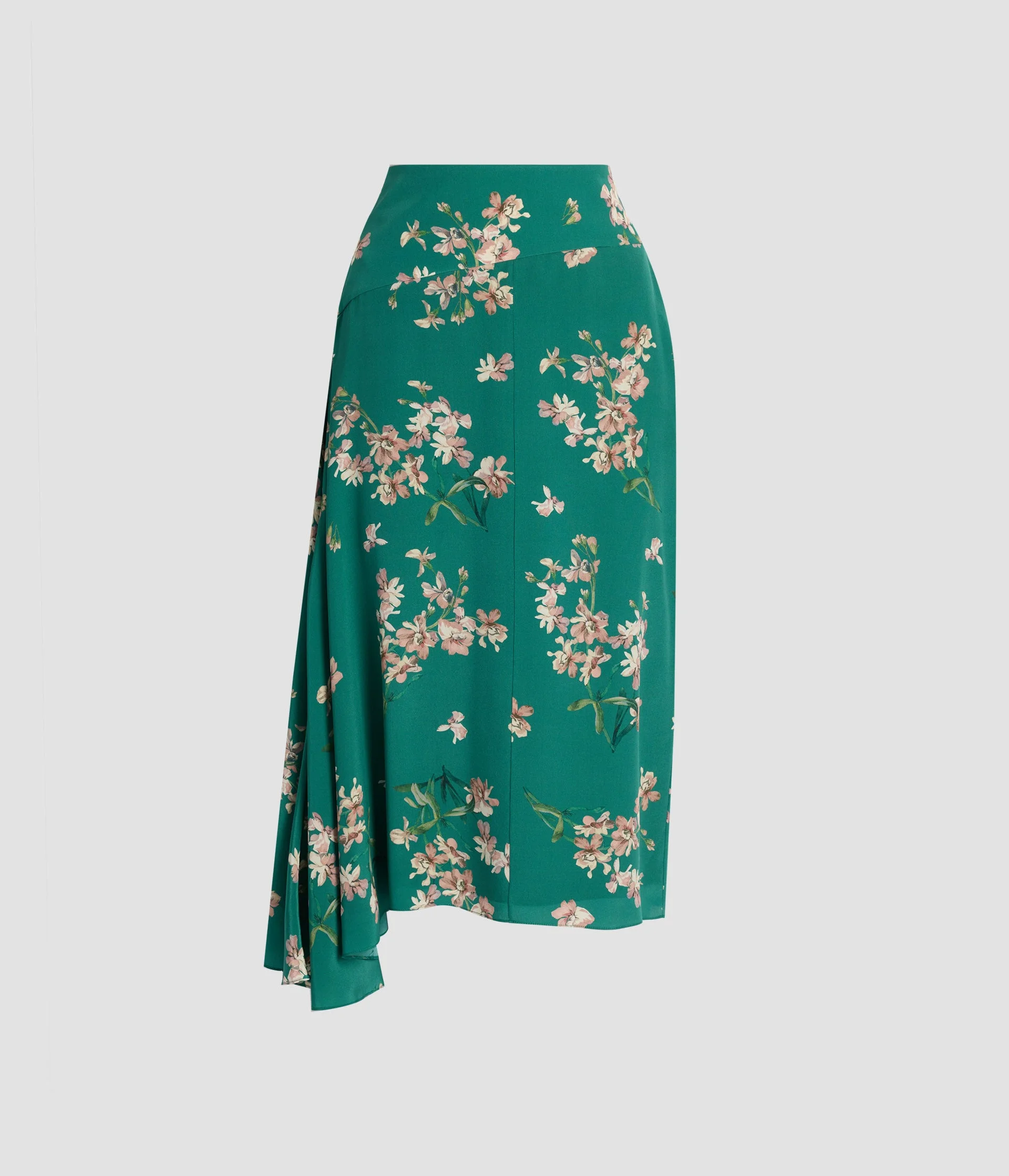 FLORAL CREPE DE CHINE DRAPE MIDI SKIRT - 1