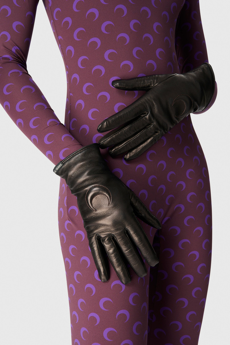 Marine Serre Moon Logo Leather Short Gloves outlook