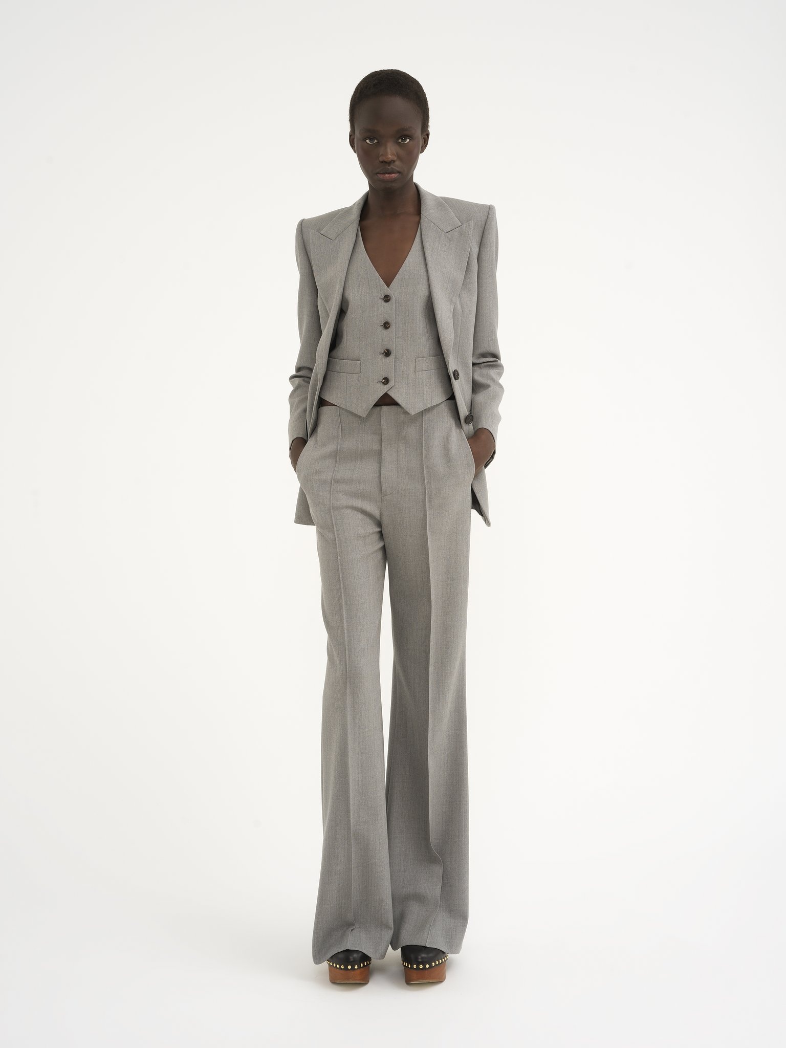 TAILORED WAISTCOAT IN WOOL GRAIN DE POUDRE - 3