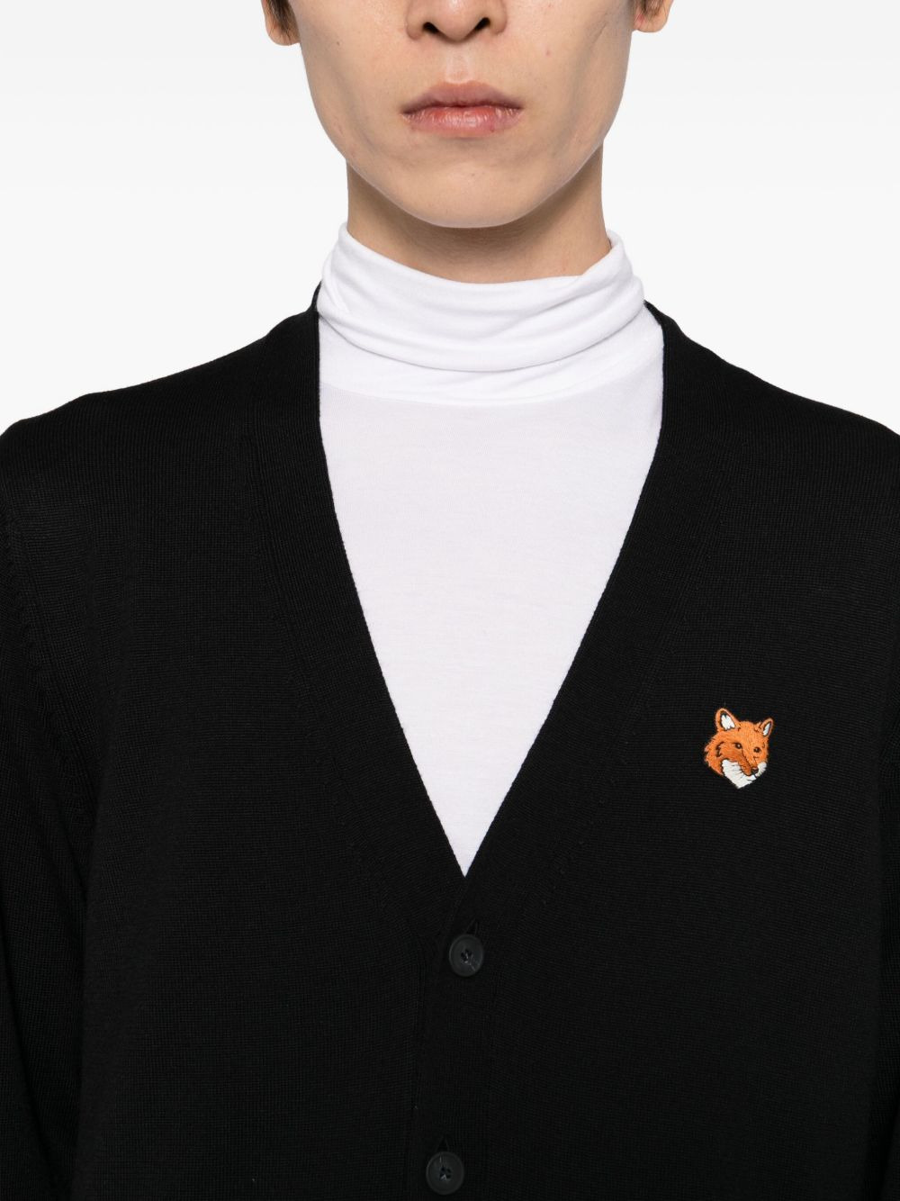 bold fox head patch cardigan - 5