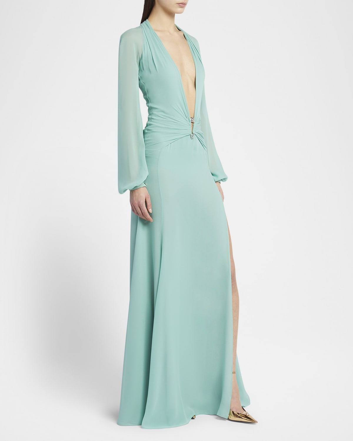 Deep V-Neck Silk Georgette Gown - 4