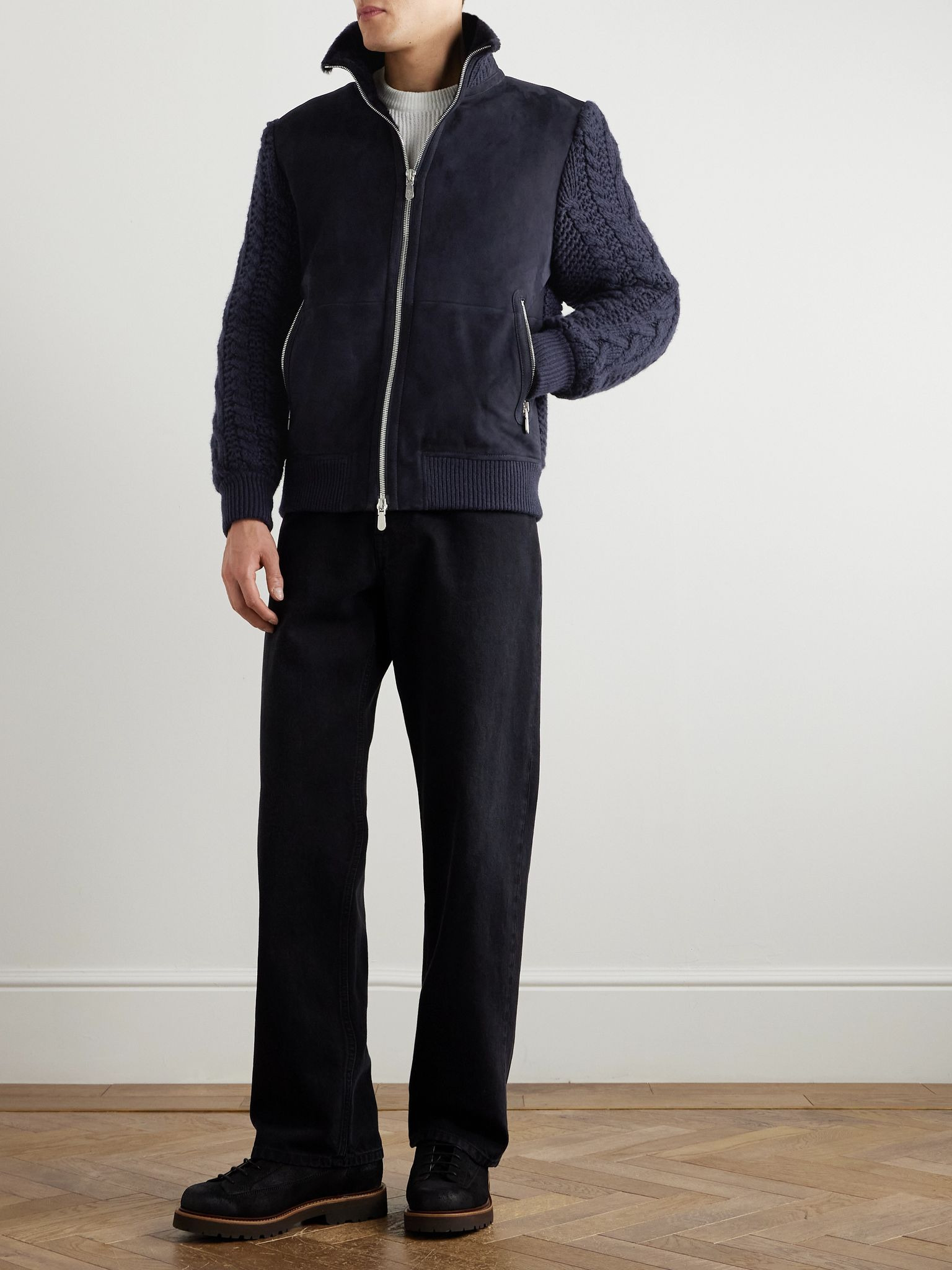 Shearling and Cable-Knit Cashmere Jacket Blue - 2