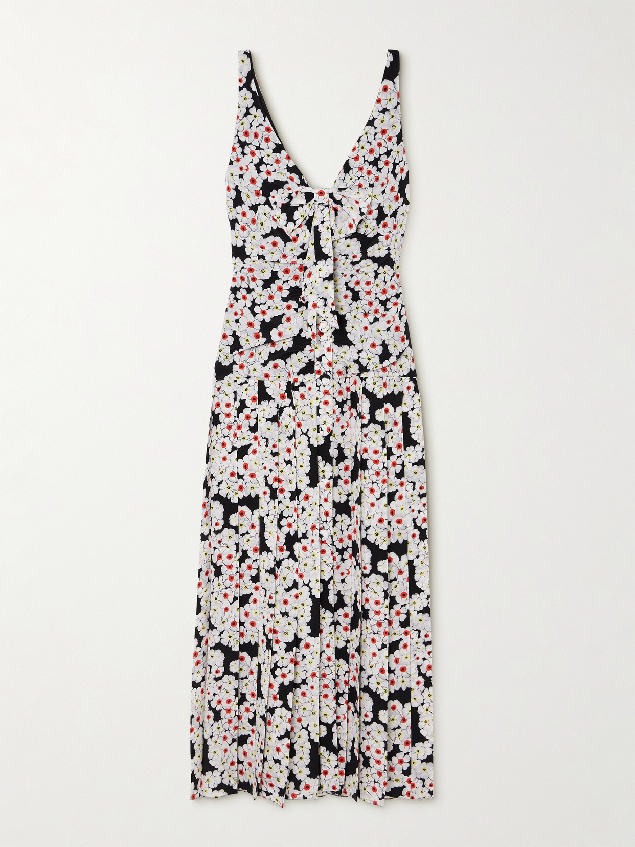 Bow-detailed Pleated Floral-print Silk Crepe De Chine Midi Dress - 1