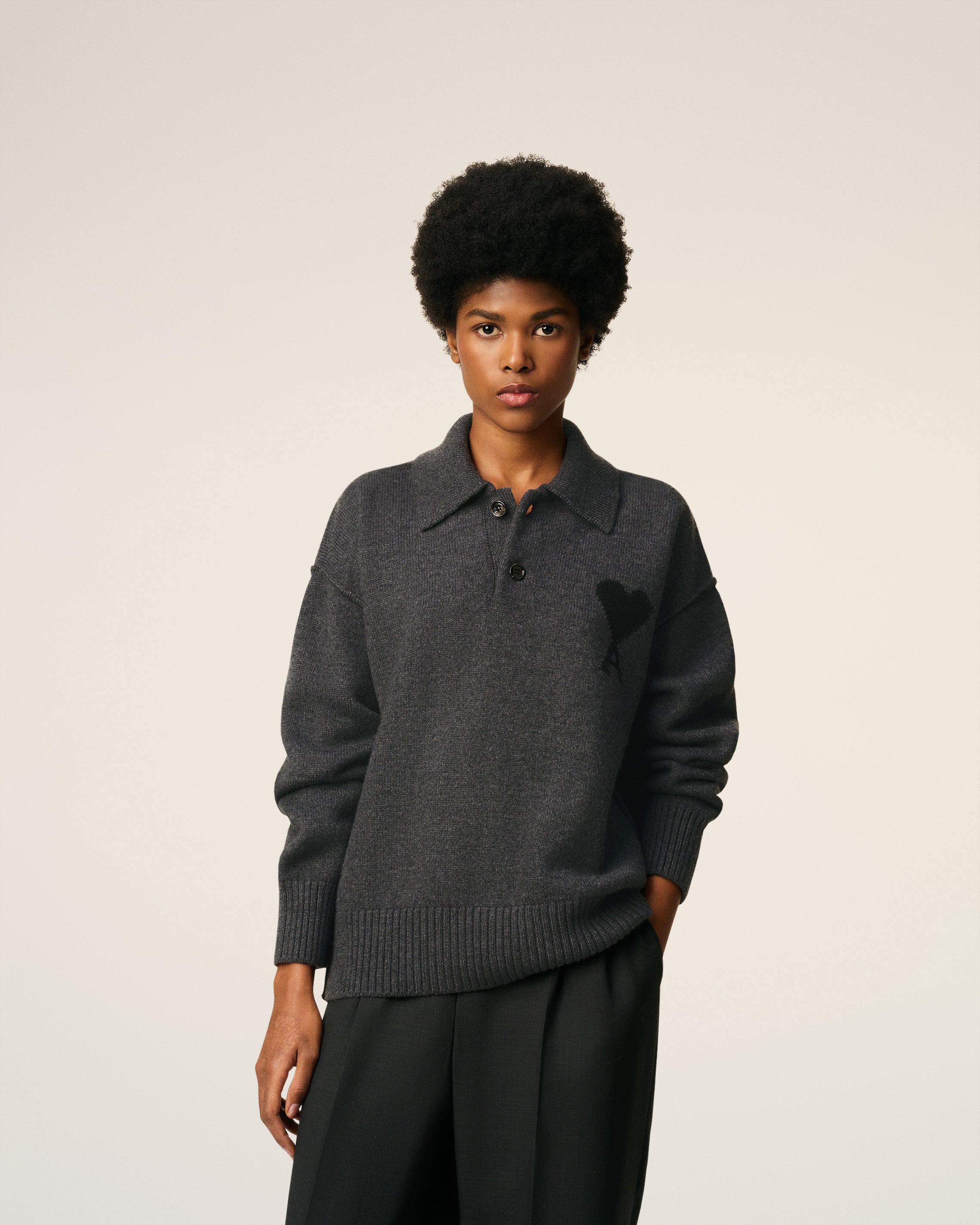 GREY WOOL AMI DE COEUR POLO - 3