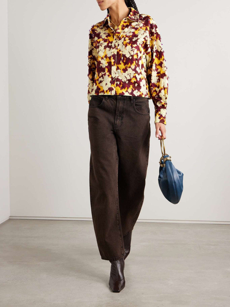 ULLA JOHNSON Aria embellished printed cotton-poplin shirt Yellow outlook