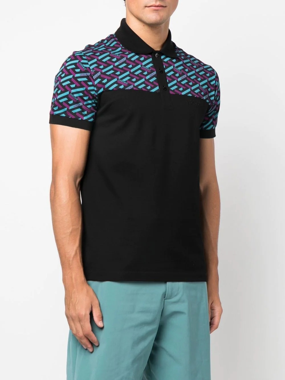 logo-print panel detail polo shirt - 3