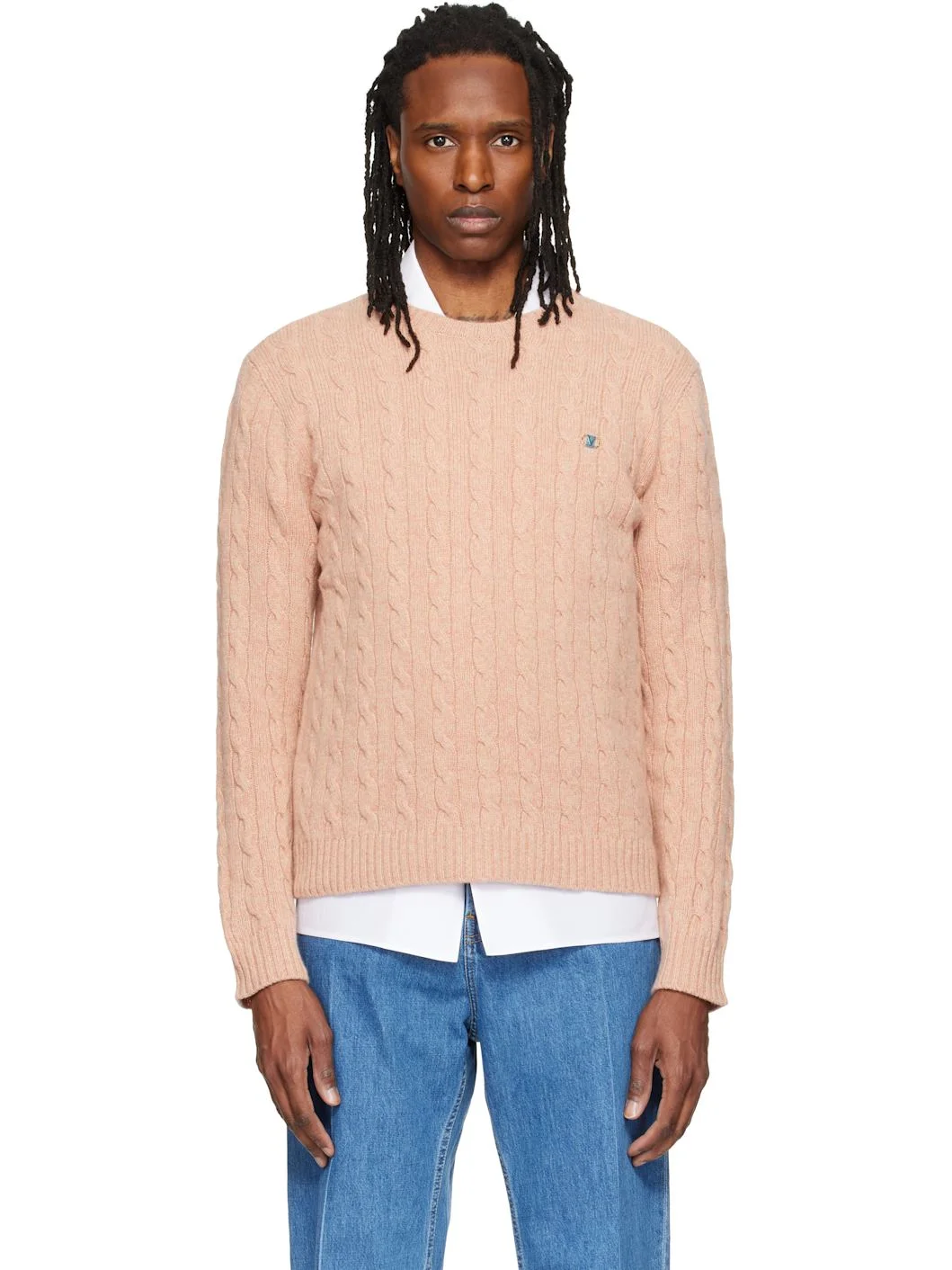 Pink Cable-Knit Wool Sweater - 1