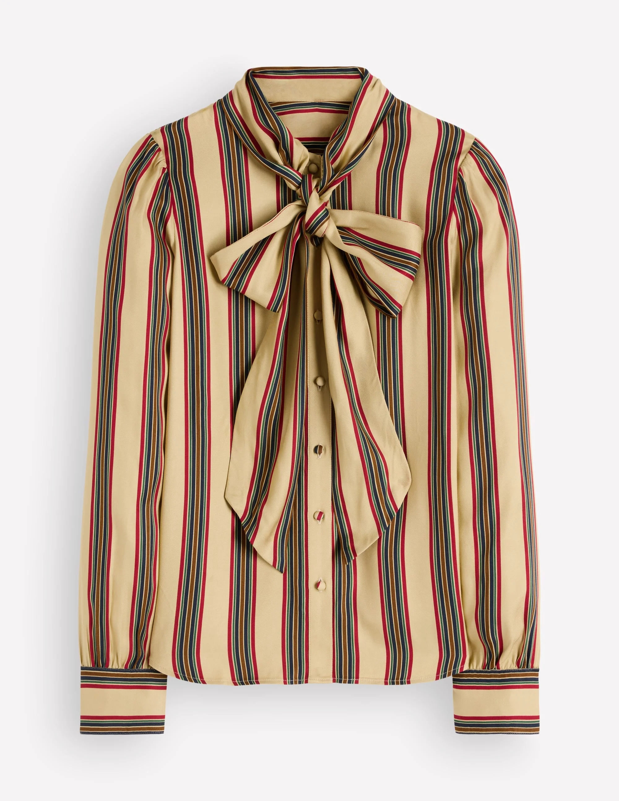 Clara Silk Tie Neck Top-Collegic Stripe - 1