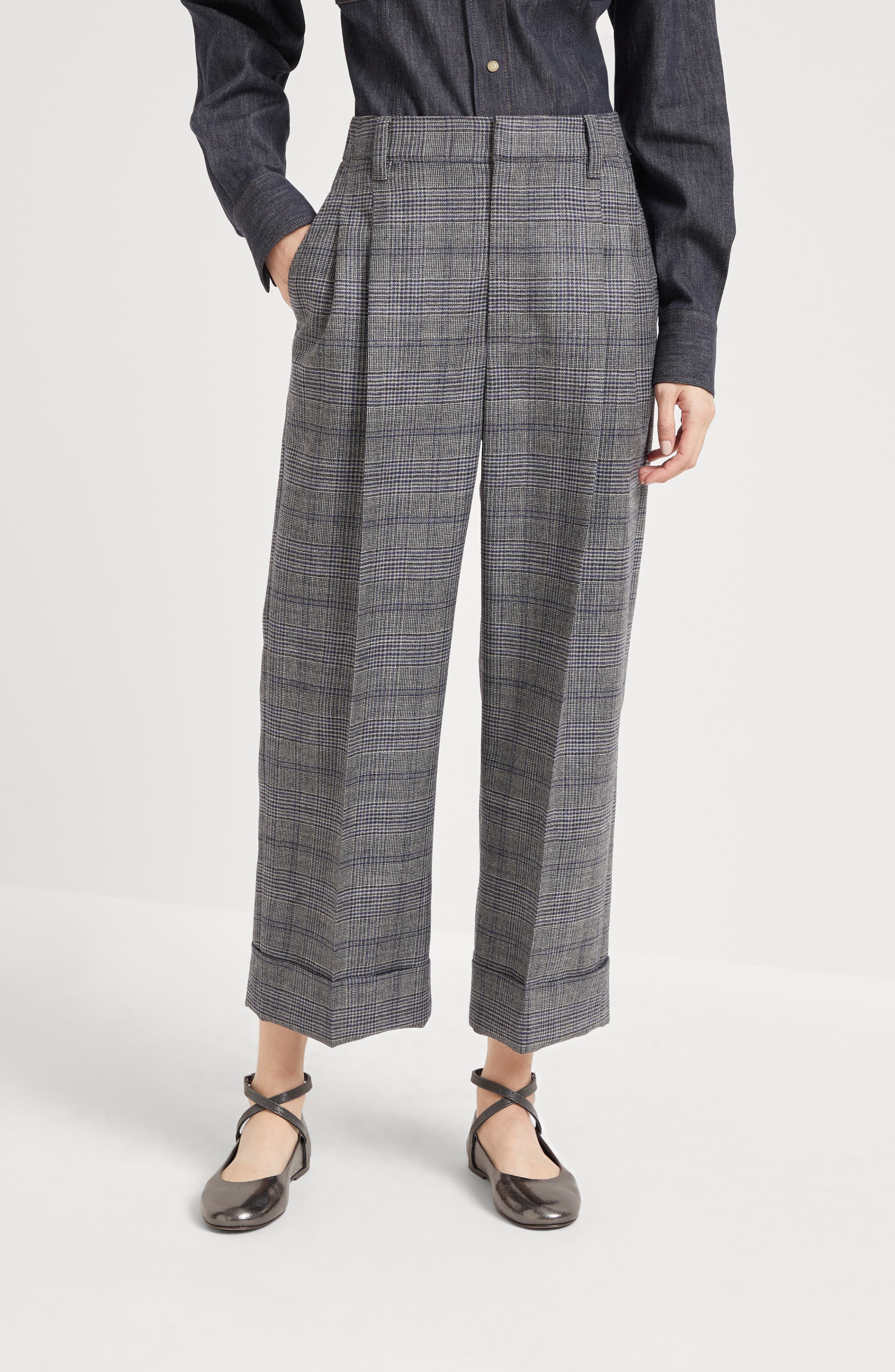 Brunello Cucinelli Prince of Wales trousers in Grey at Nordstrom - 2