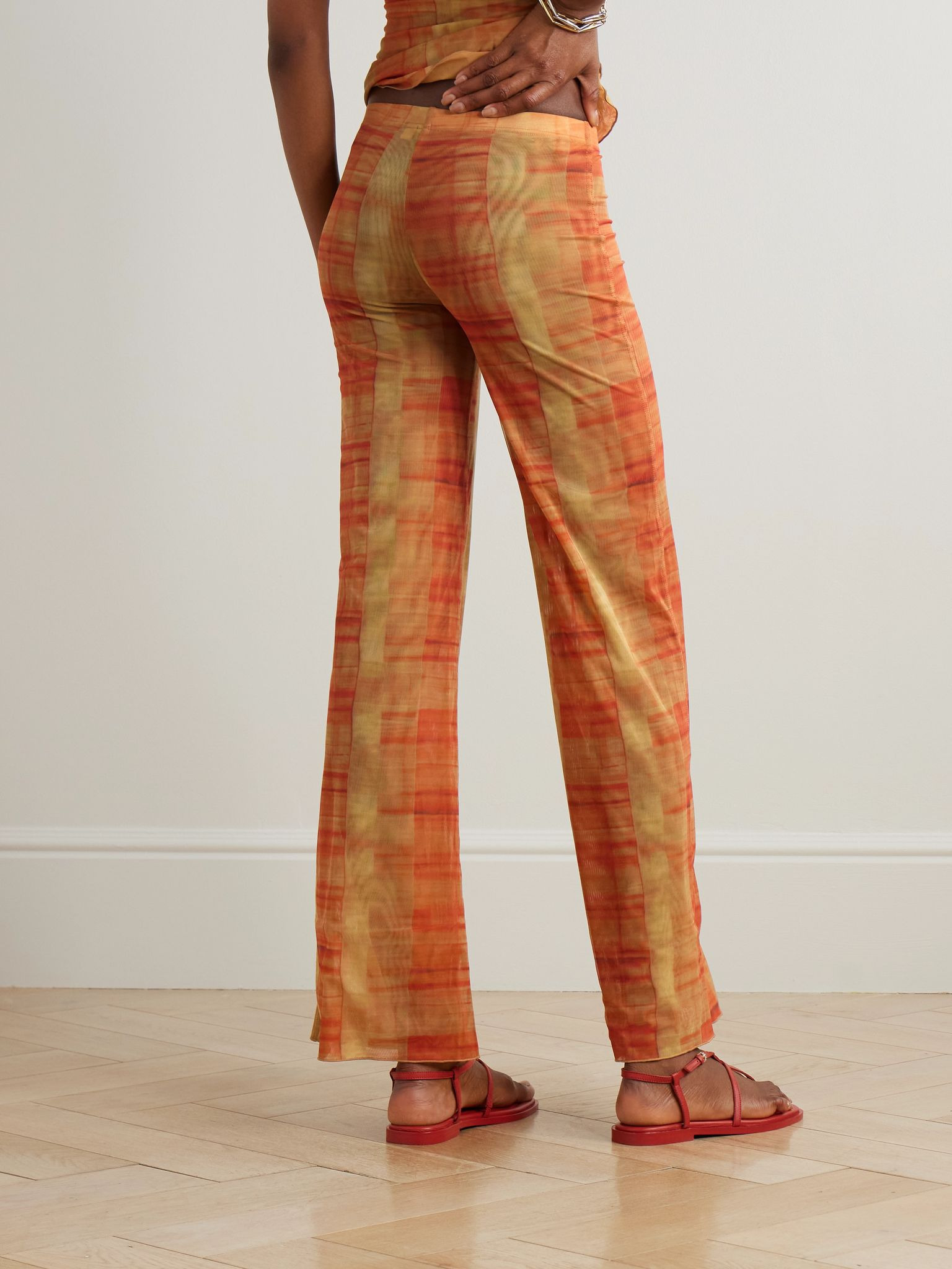 Ferrera checked stretch-tulle straight-leg pants Orange - 3