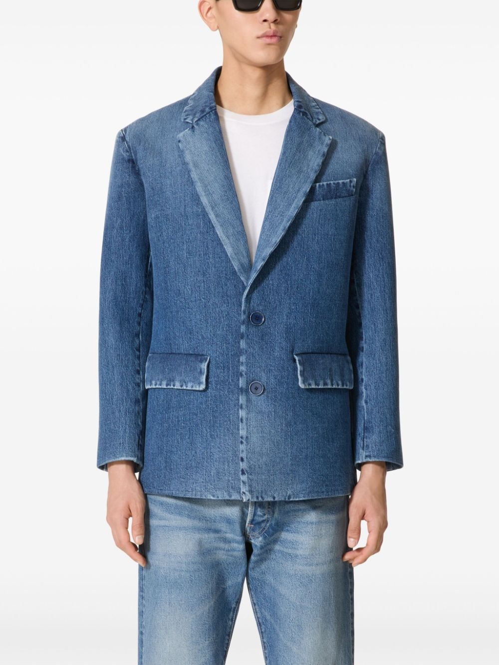 single-breasted denim blazer - 3