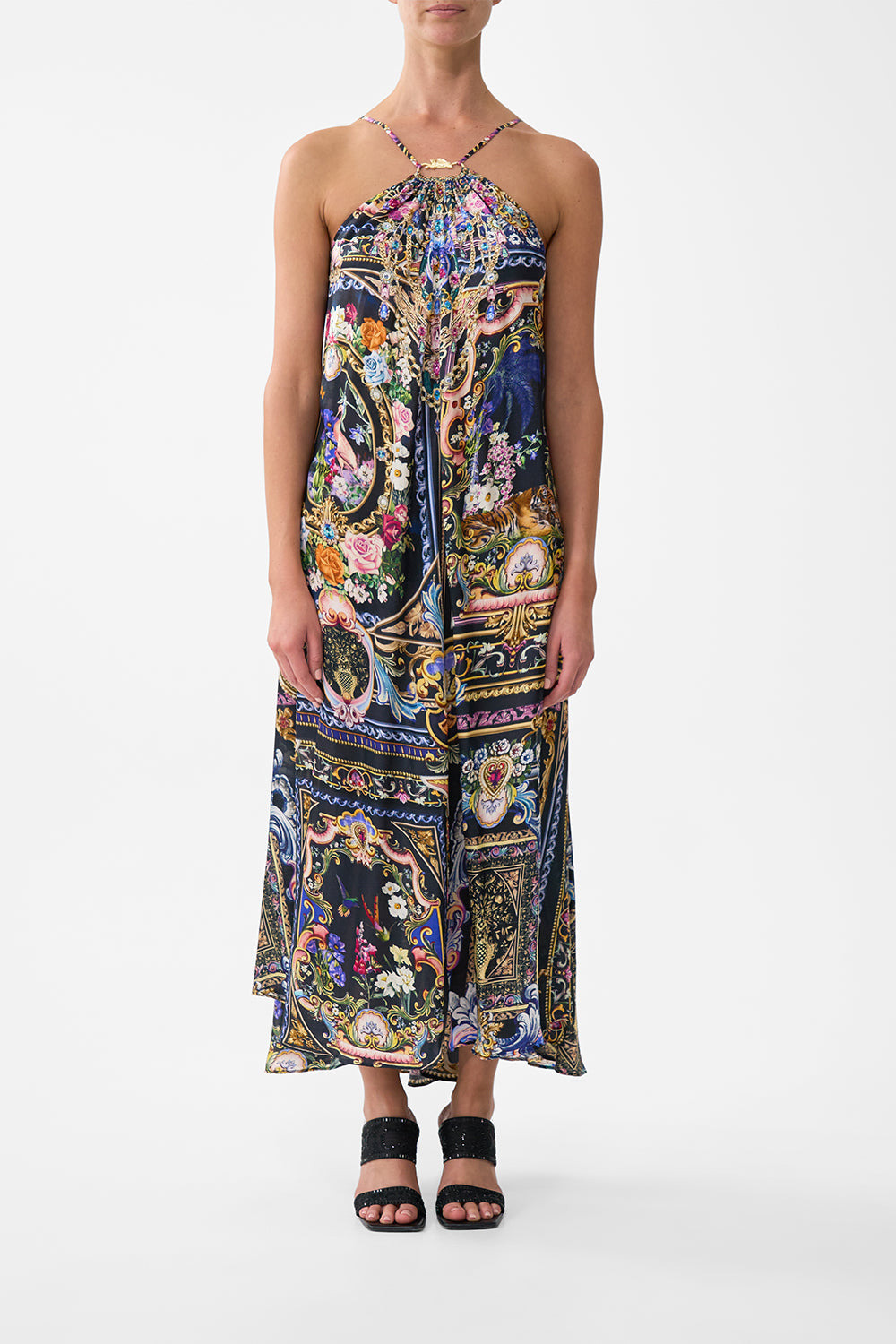 GATHER NECK HARDWARE MAXI DRESS - 2
