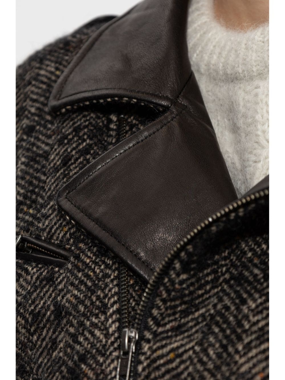 herringbone-pattern biker jacket - 5