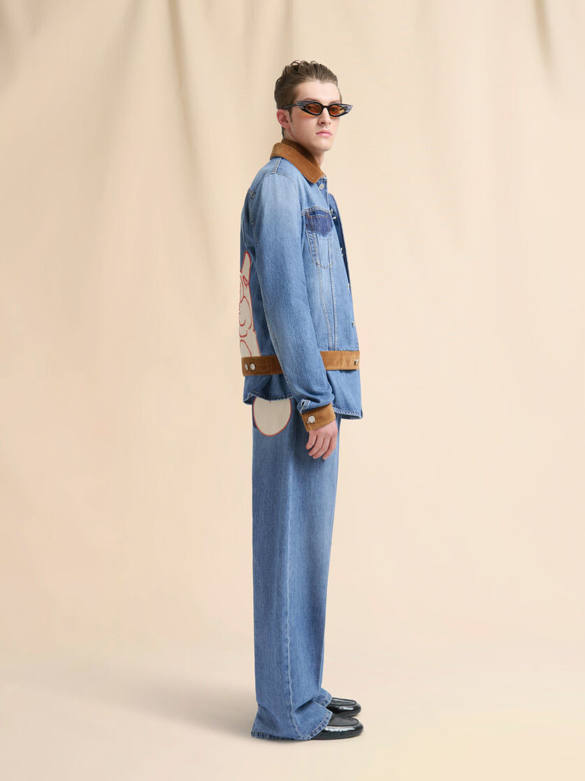 BLUE DENIM TROUSERS WITH VELVET WAISTBAND - 5