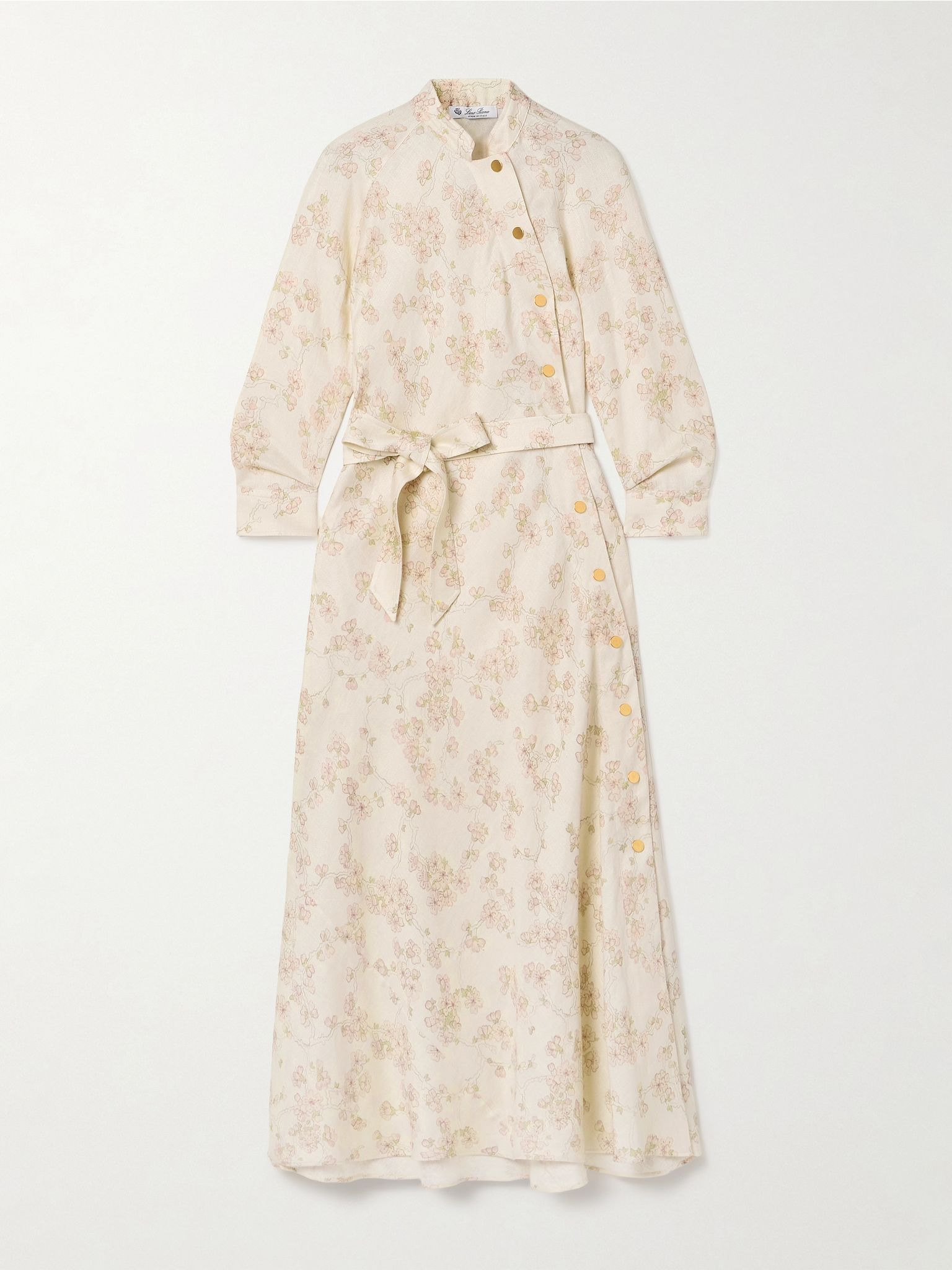 Belted floral-print linen and cotton-blend midi dress Cream - 1