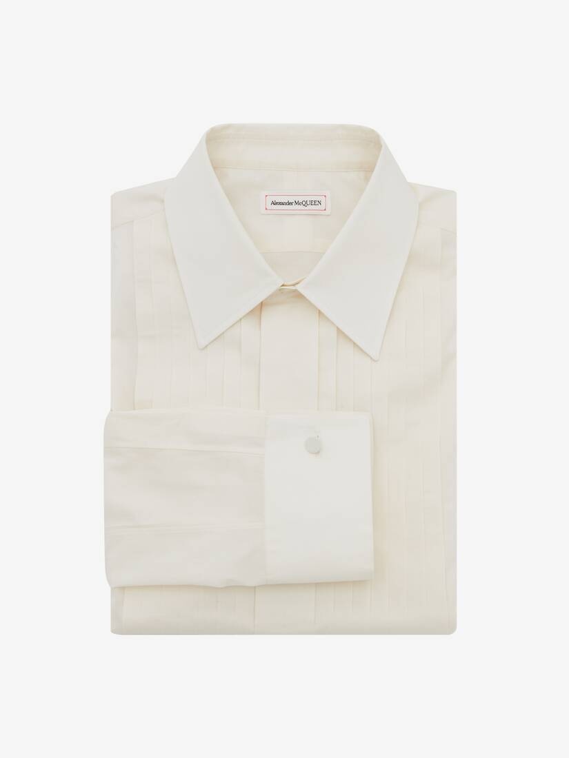Men's Cotton Voile Pleated Bib Shirt in White - 5
