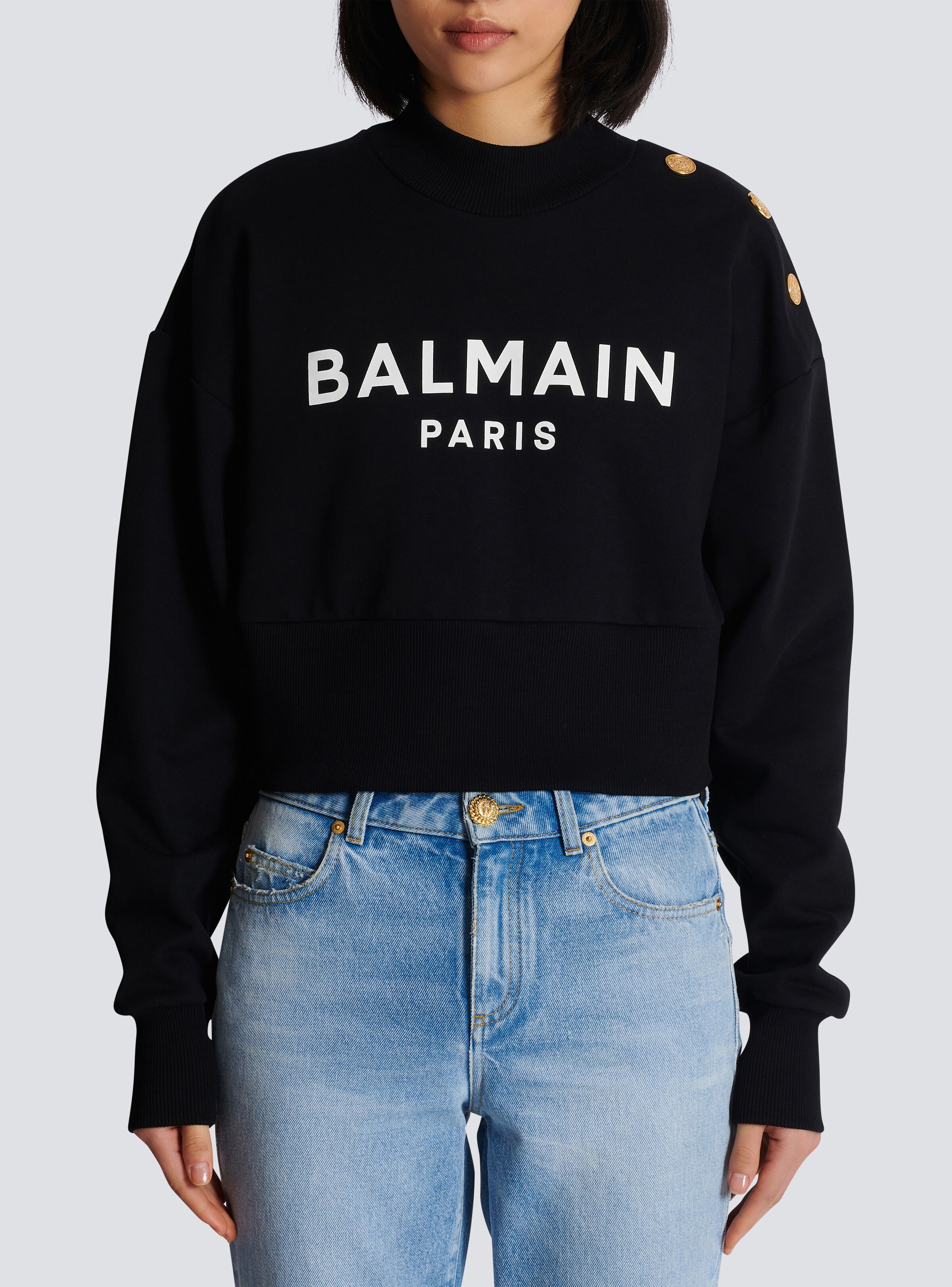 Cropped sweatshirt with Balmain Paris print - 5