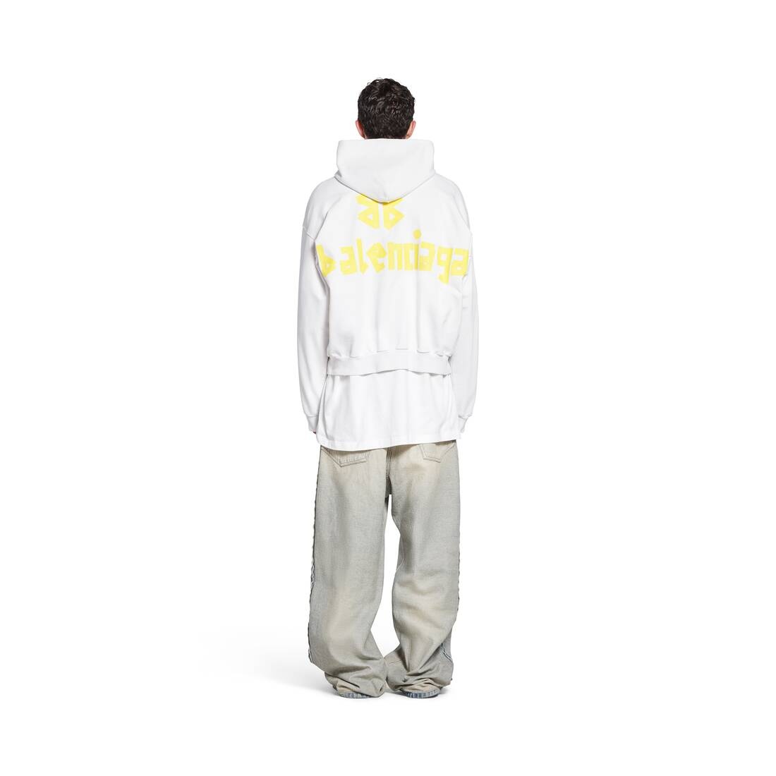 Tape Type Ripped Pocket Hoodie Large Fit in White - 4