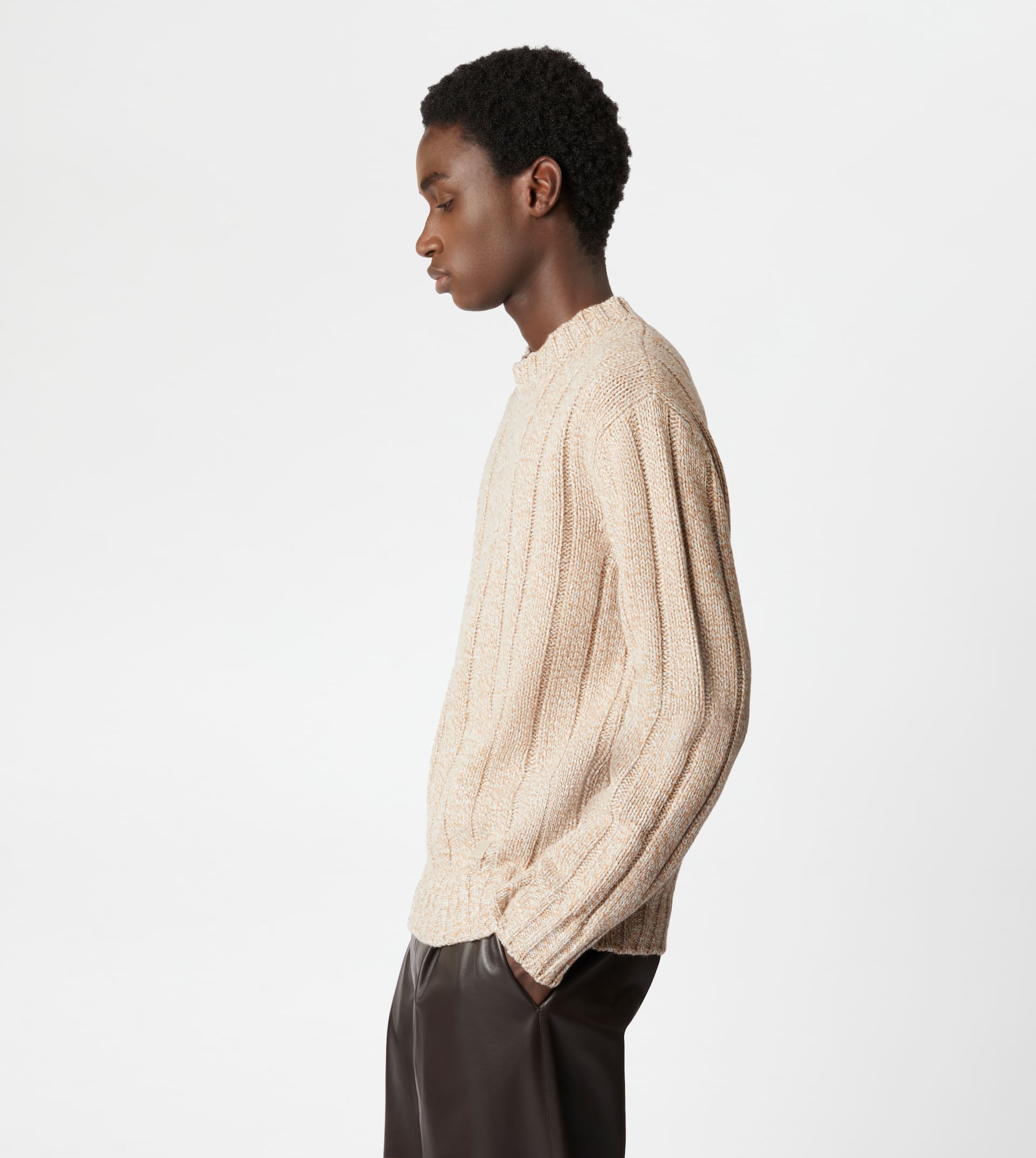 ROUND NECK JUMPER IN WOOL - WHITE, BEIGE - 3