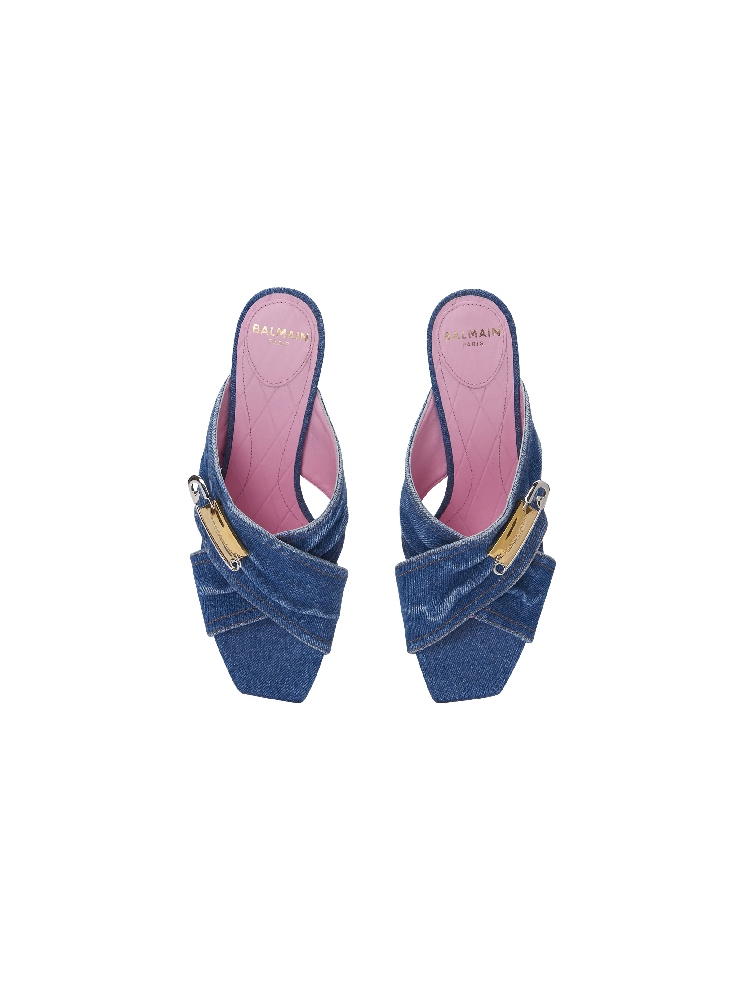 Denim Safety Pin mules - 3