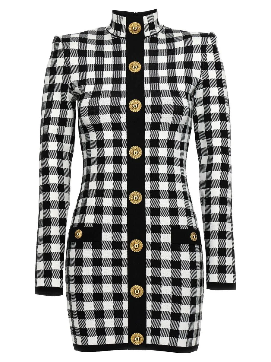 BALMAIN VICHY KNIT DRESS - 1