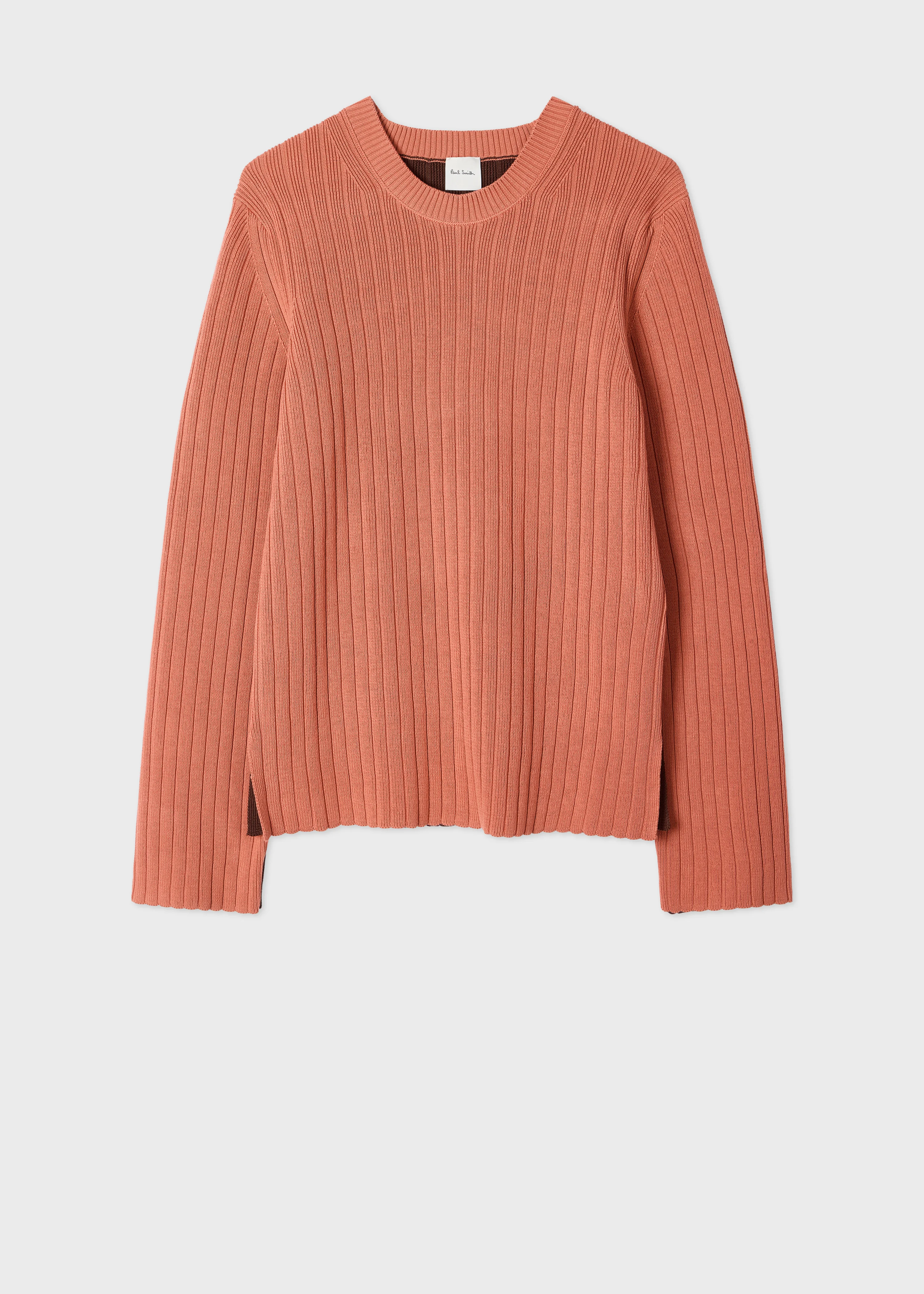 Women's Pink Contrast Back Ribbed Knit Sweater - 1