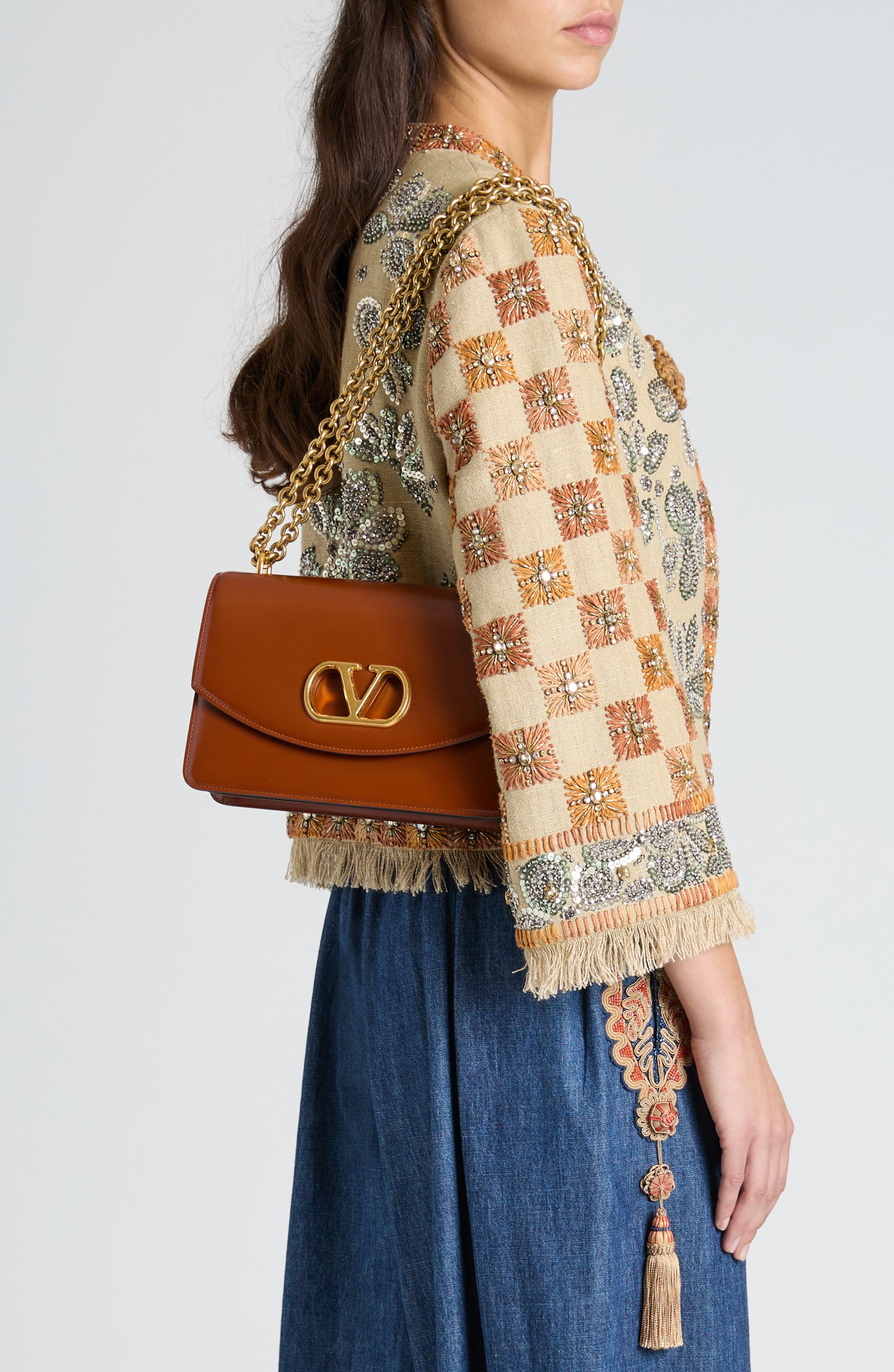 Valentino Garavani Small Vain VLOGO Leather Shoulder Bag in Wuc Dark Brandy at Nordstrom - 7