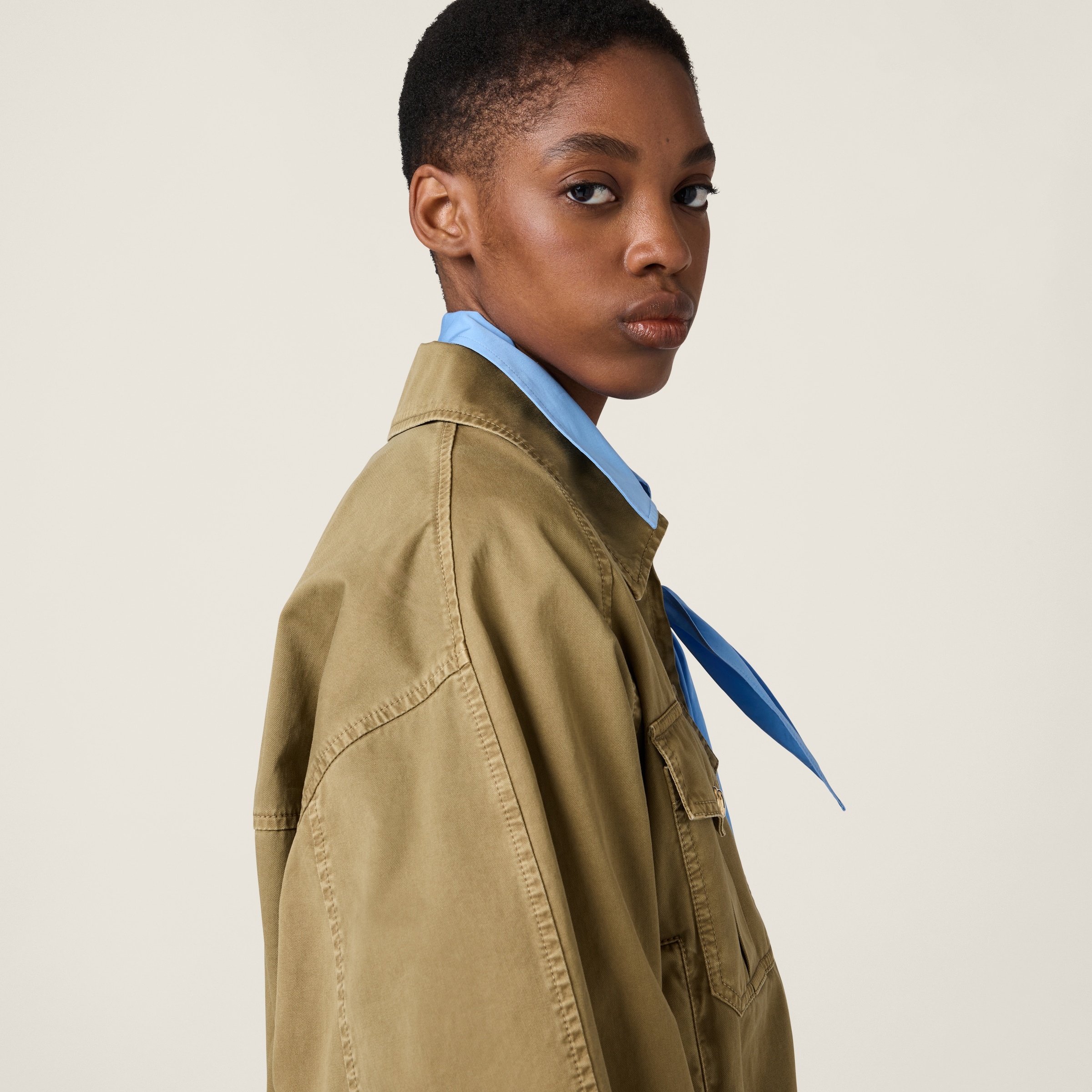 ジャケット MiuMiu Garment-dyed cotton satin jacket Miu Miu garment-dyed Cotton Jacket | Green | FARFETCH