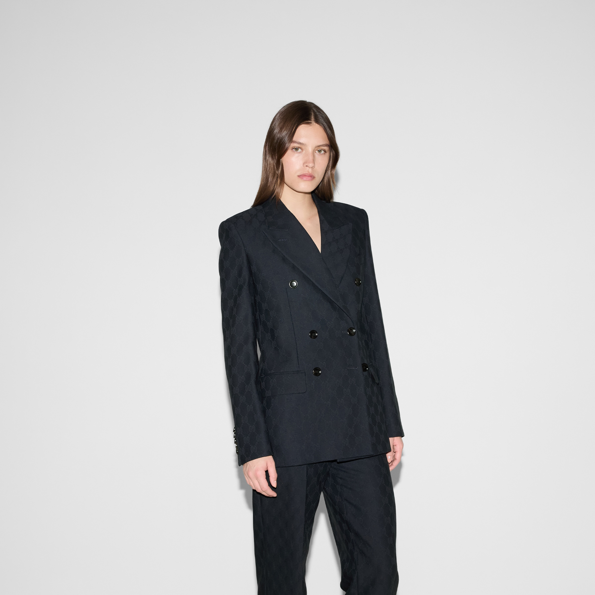 Double-breasted GG wool jacket - 3