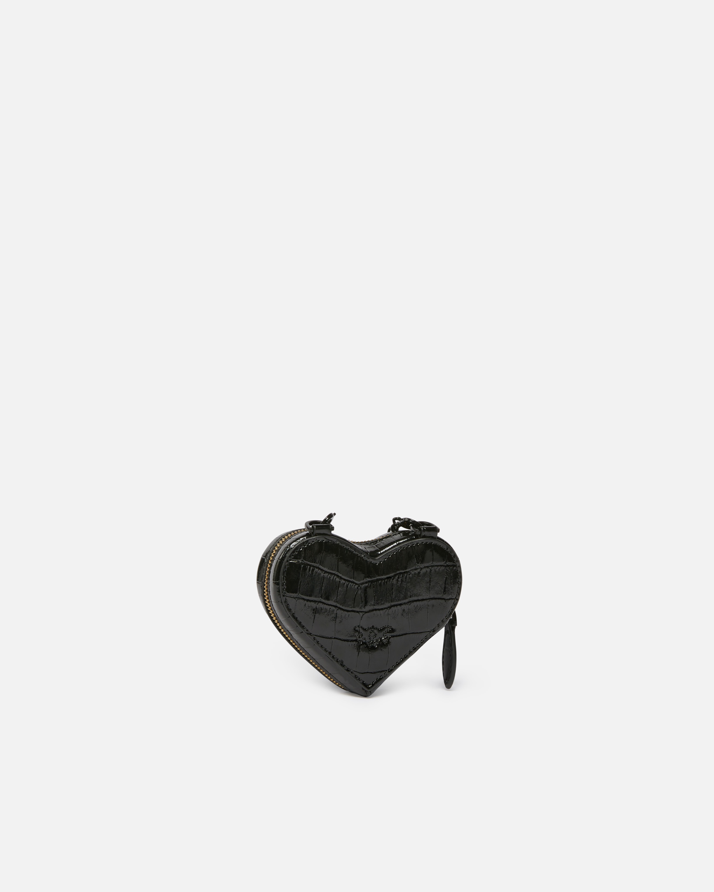 BLACK CROCODILE-PRINT PATENT HEART-SHAPED COIN PURSE - 2