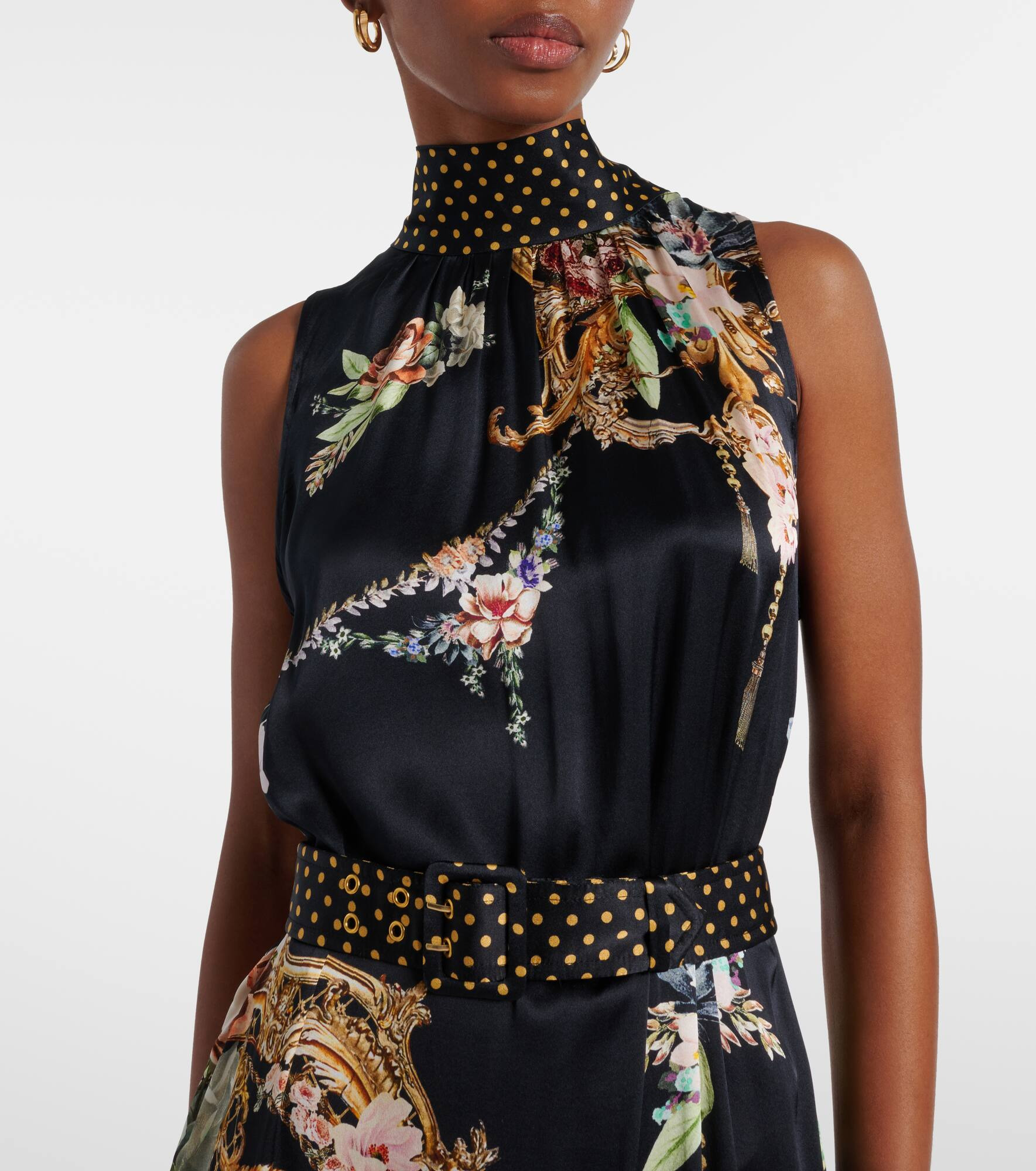 Belted floral tiered silk maxi dress - 4