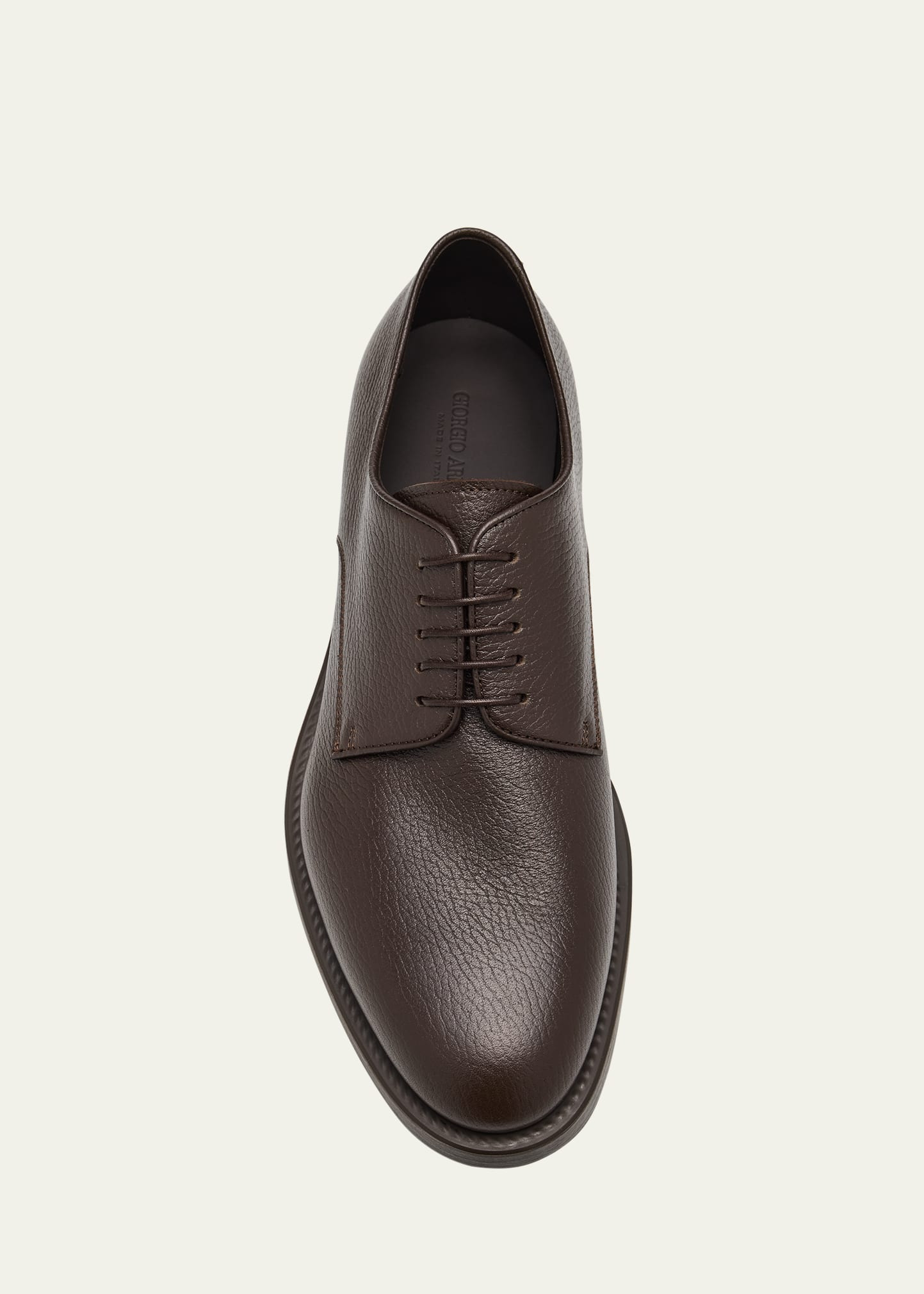 Mens Grained Calf Leather Rubber-Sole Derby Shoes - 3