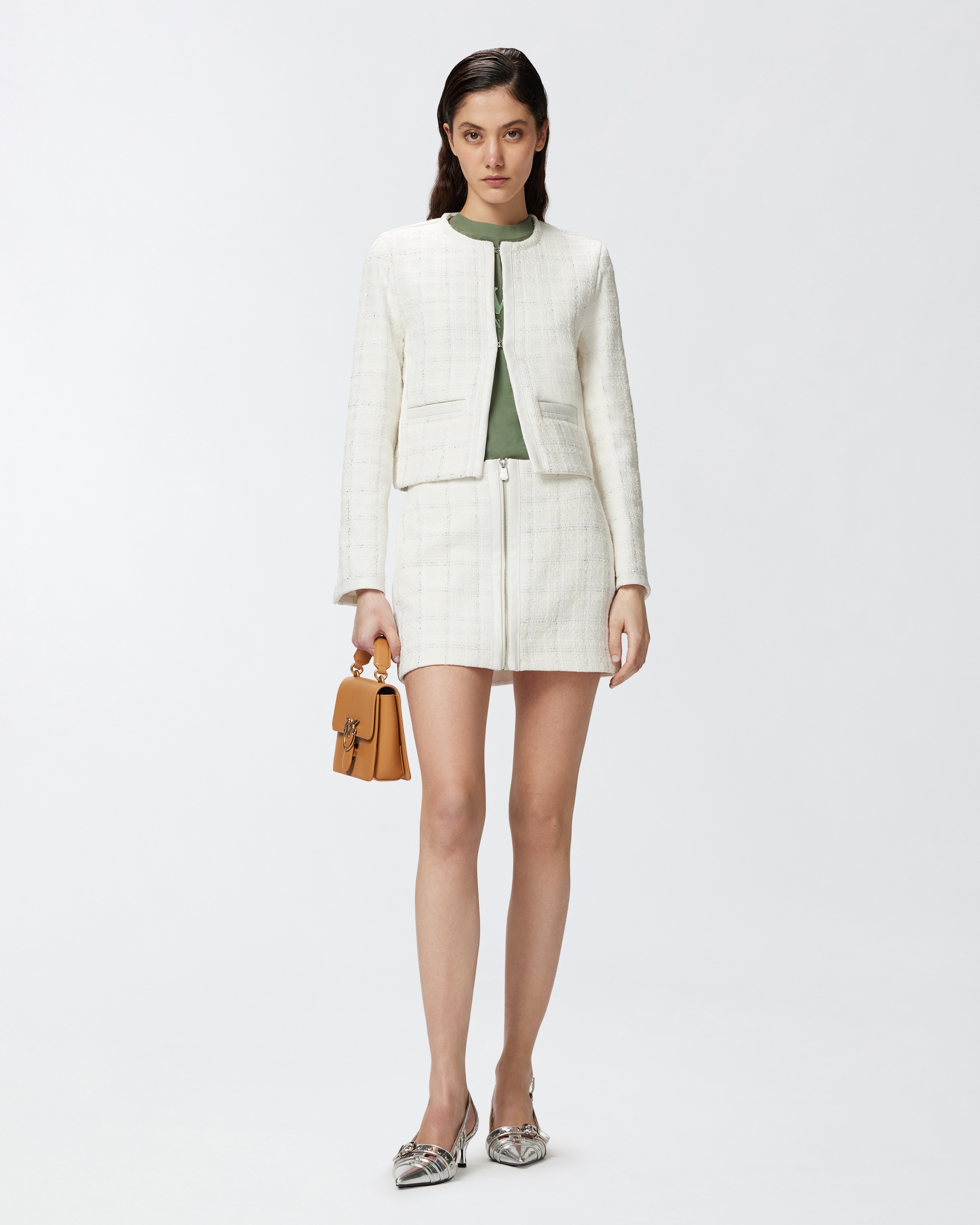TWEED MINI SKIRT WITH FAUX LEATHER EDGING AND ZIP - 2
