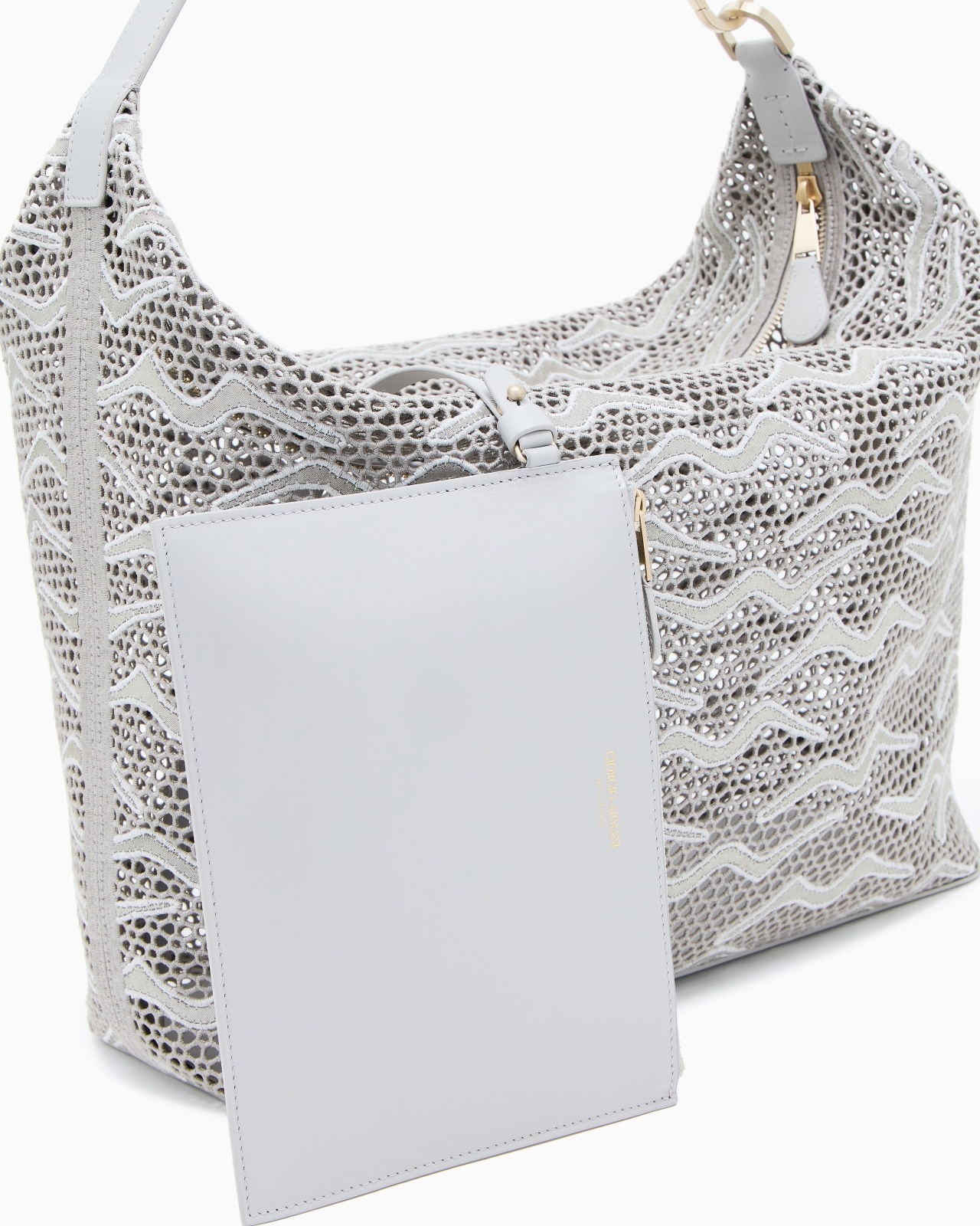 LARGE LA PRIMA SOFT HOBO BAG IN SHIMMERING LACE AND NUBUCK - 3