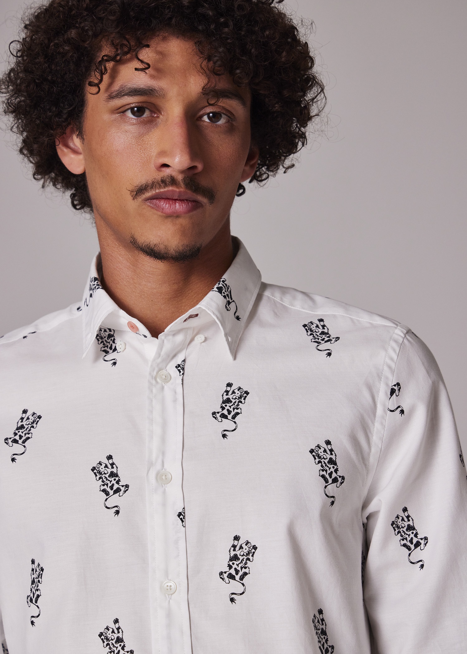 White Regular-Fit Cotton 'Cow' Print Shirt - 3