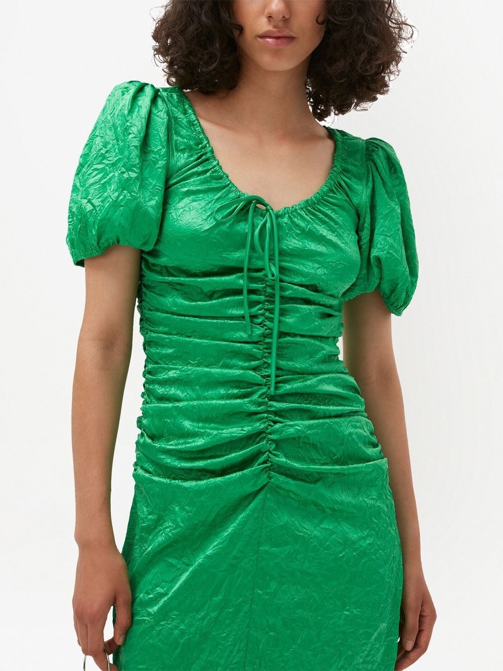 crinkled-effect puff-sleeve midi dress - 4