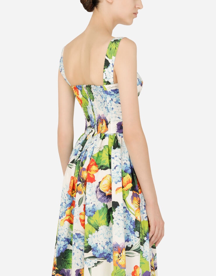 Hydrangea-print calf-length poplin dress - 5