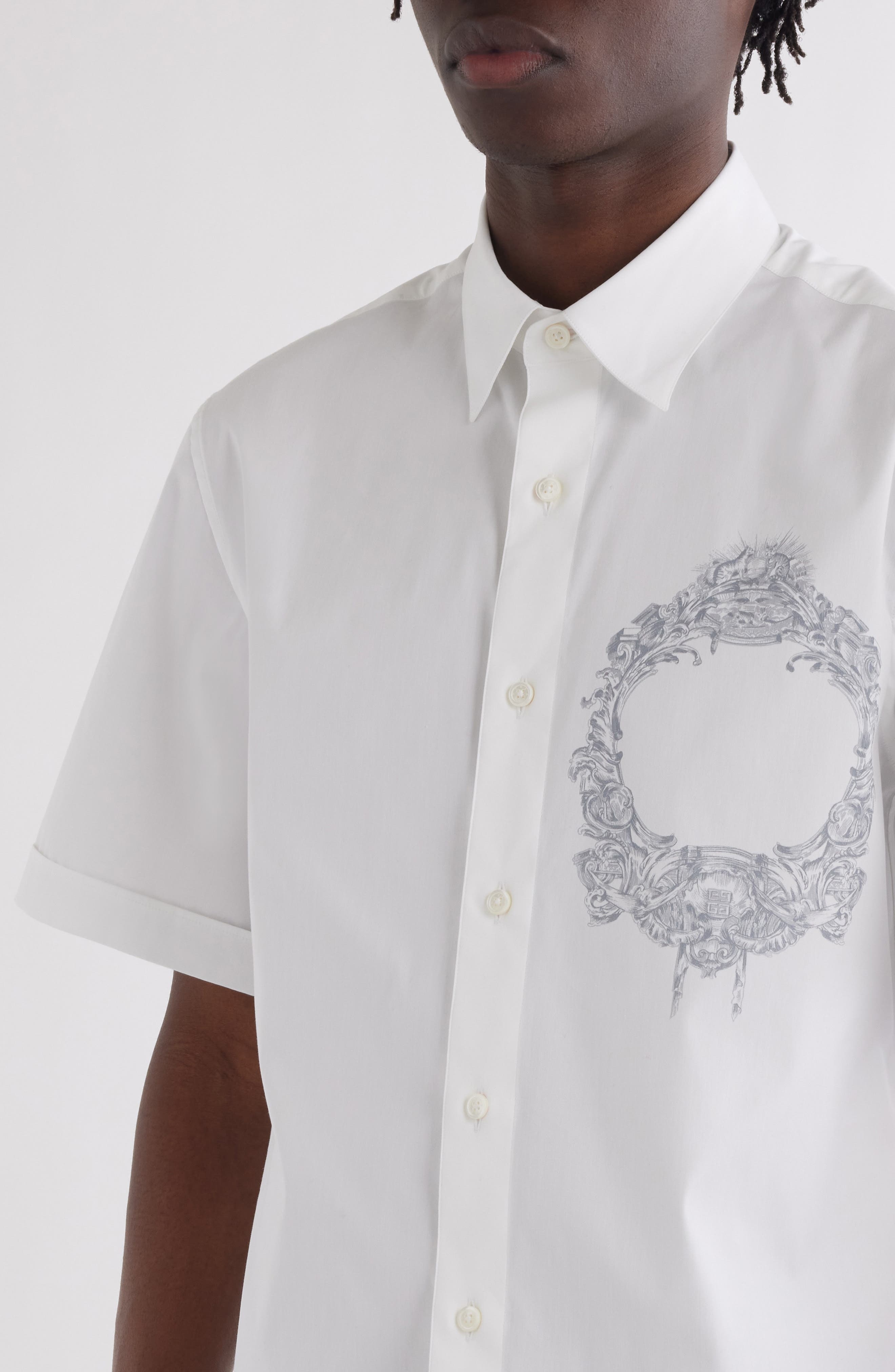 Givenchy Military Short Sleeve Cotton Blend Button-Up Shirt in White at Nordstrom - 5