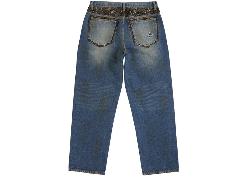 Supreme Supreme Leopard Faux Fur Loose Fit Jean Washed Indigo outlook