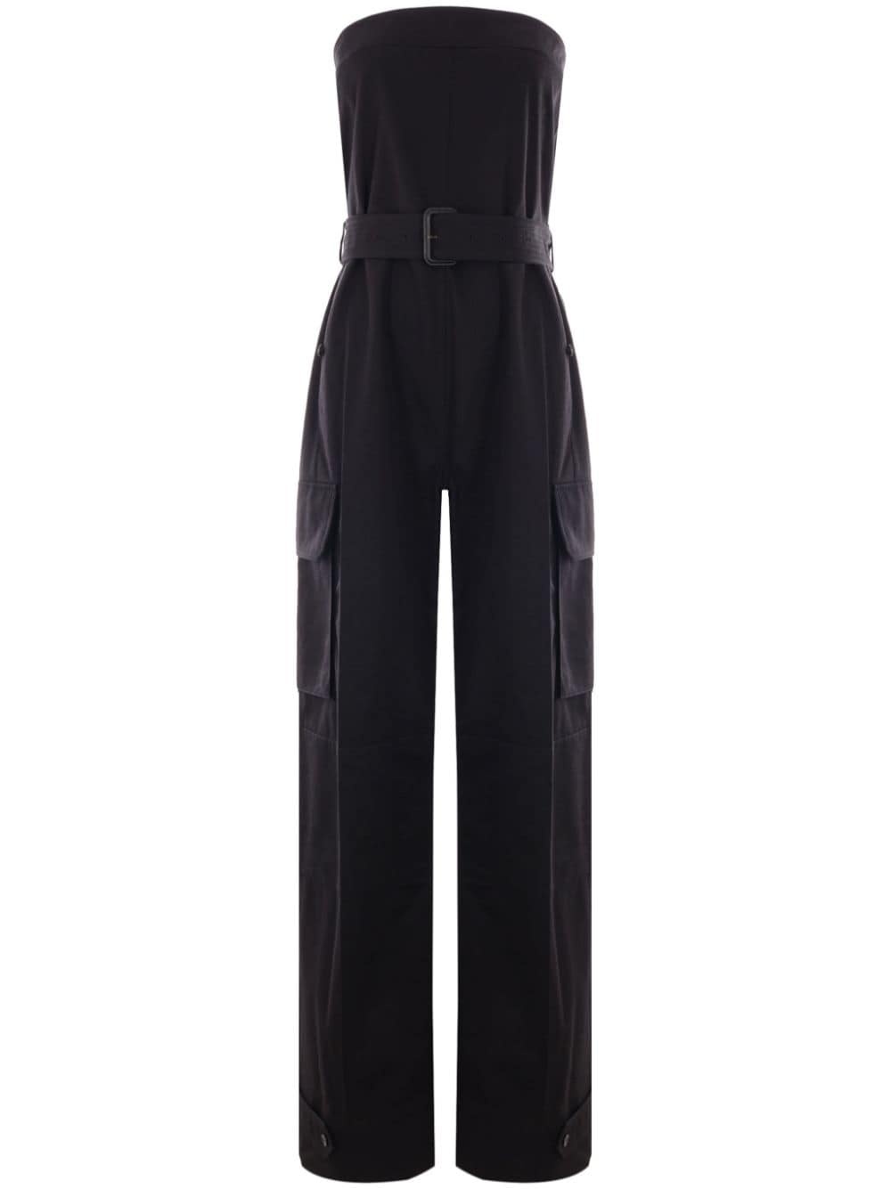 【関税込み】saint laurent 'Cassandre' bustier jumpsuit SAINT LAURENT strapless belted cotton jumpsuit | REVERSIBLE