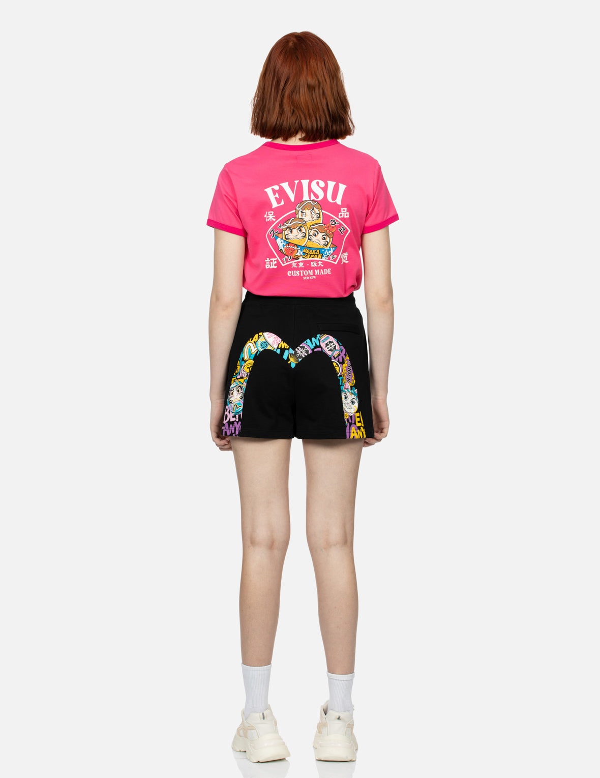 Color-blocking Daruma and Fortune Cat Daicock Print Loose Fit Sweat Shorts - 5
