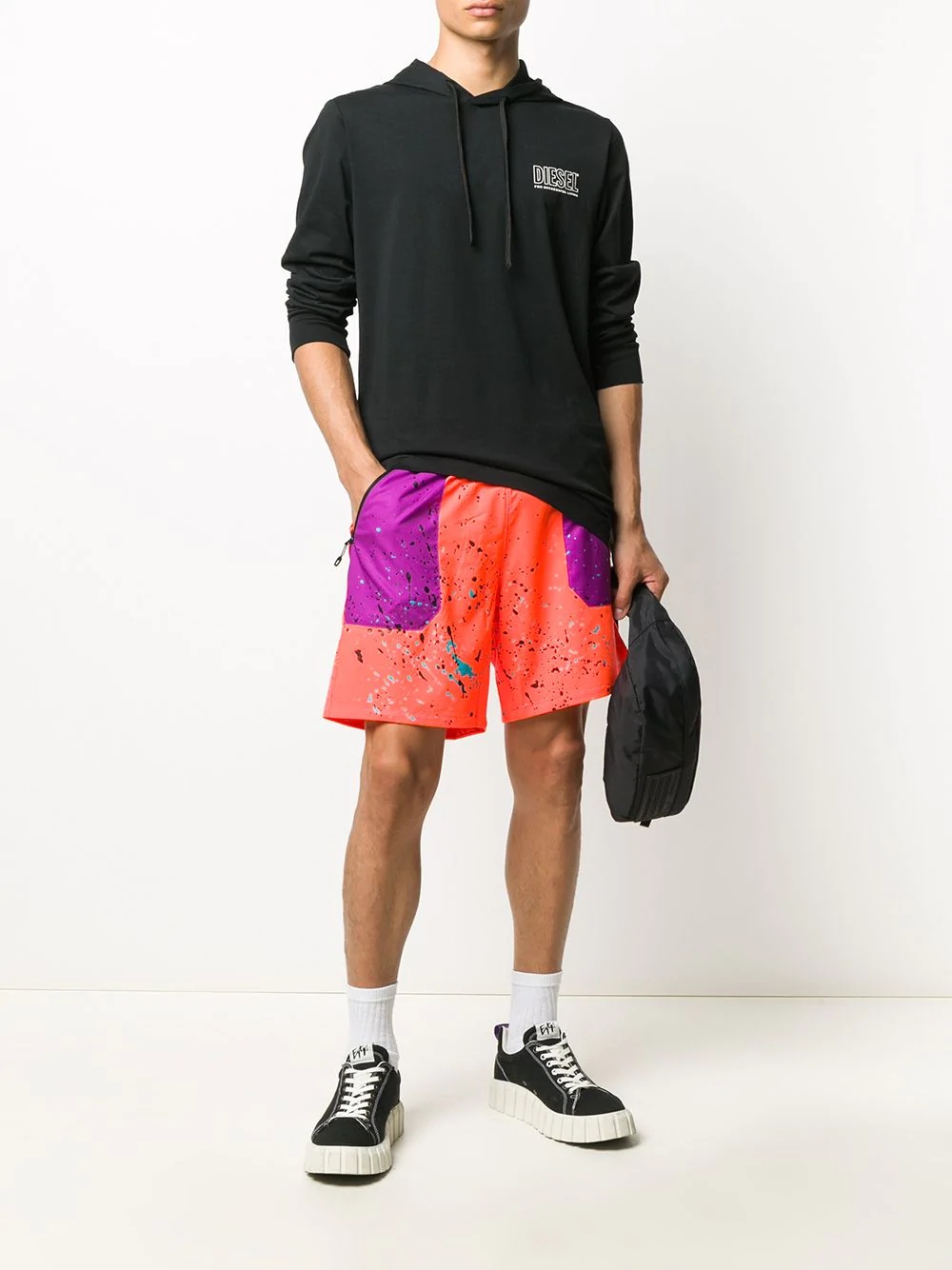 paint splatter effect contrast panel shorts - 2