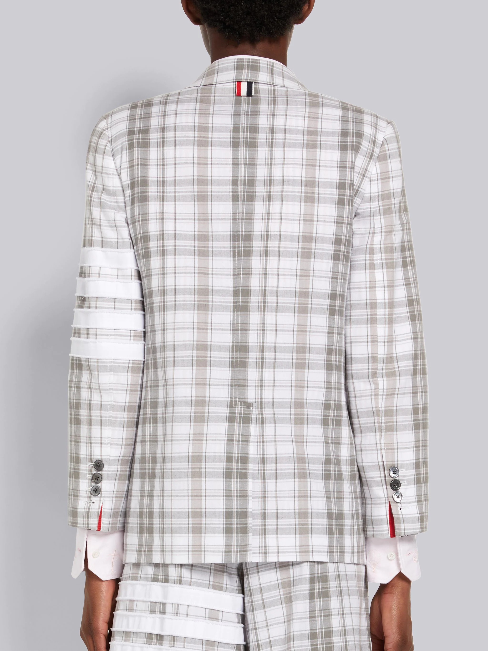 Medium Grey Stripe Plaid Oxford 4-Bar Sack Jacket - 3